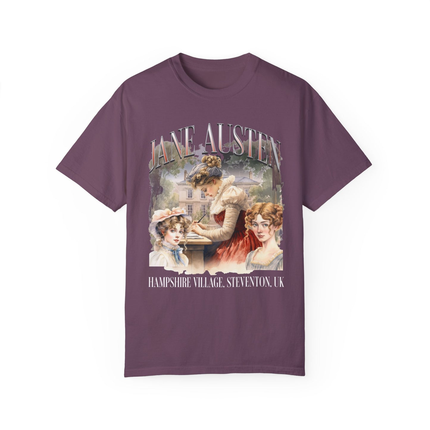 Retro Jane Austen Unisex Garment-Dyed T-shirt T-Shirt Printify Berry S