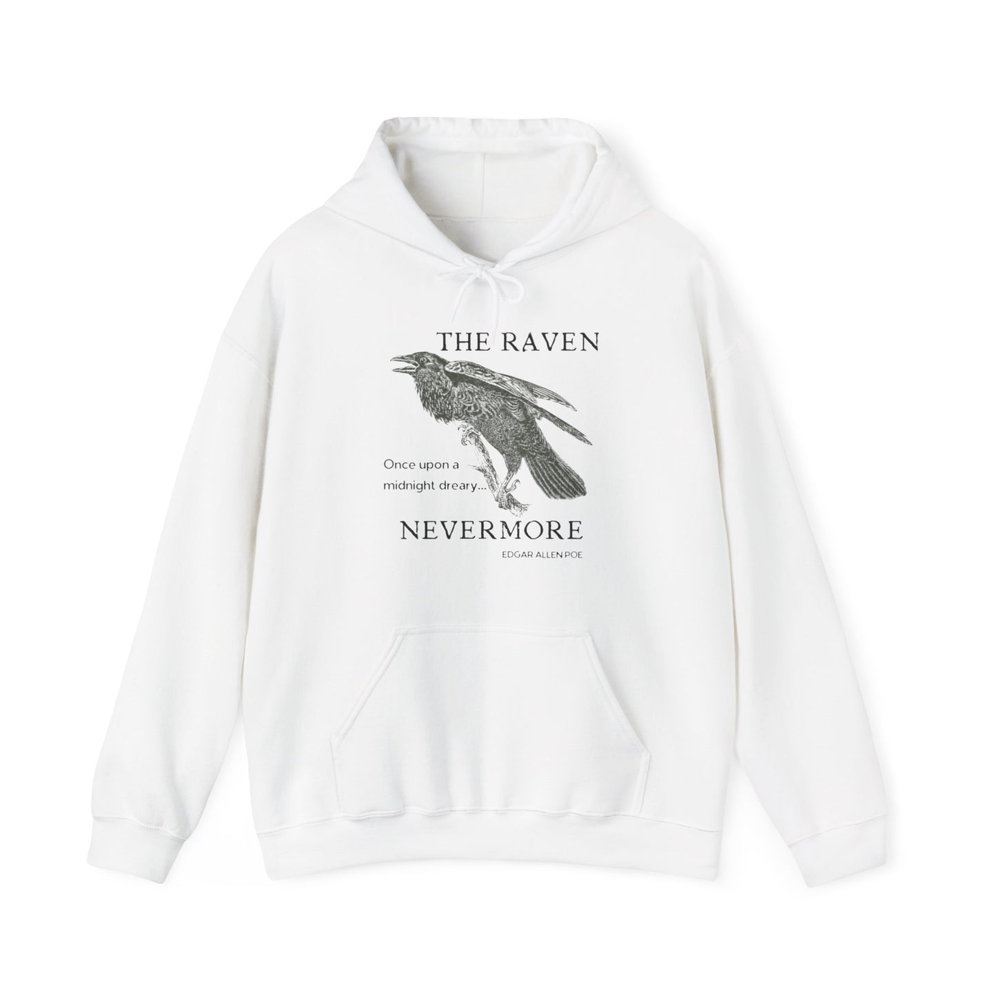Halloween Vintage The Raven Hoodie, Spooky Season Sweater, Trick or Treating Shirt, Halloween Party Top, Edgar Allen Poe, Nevermore, Gothic Hoodie Printify White S