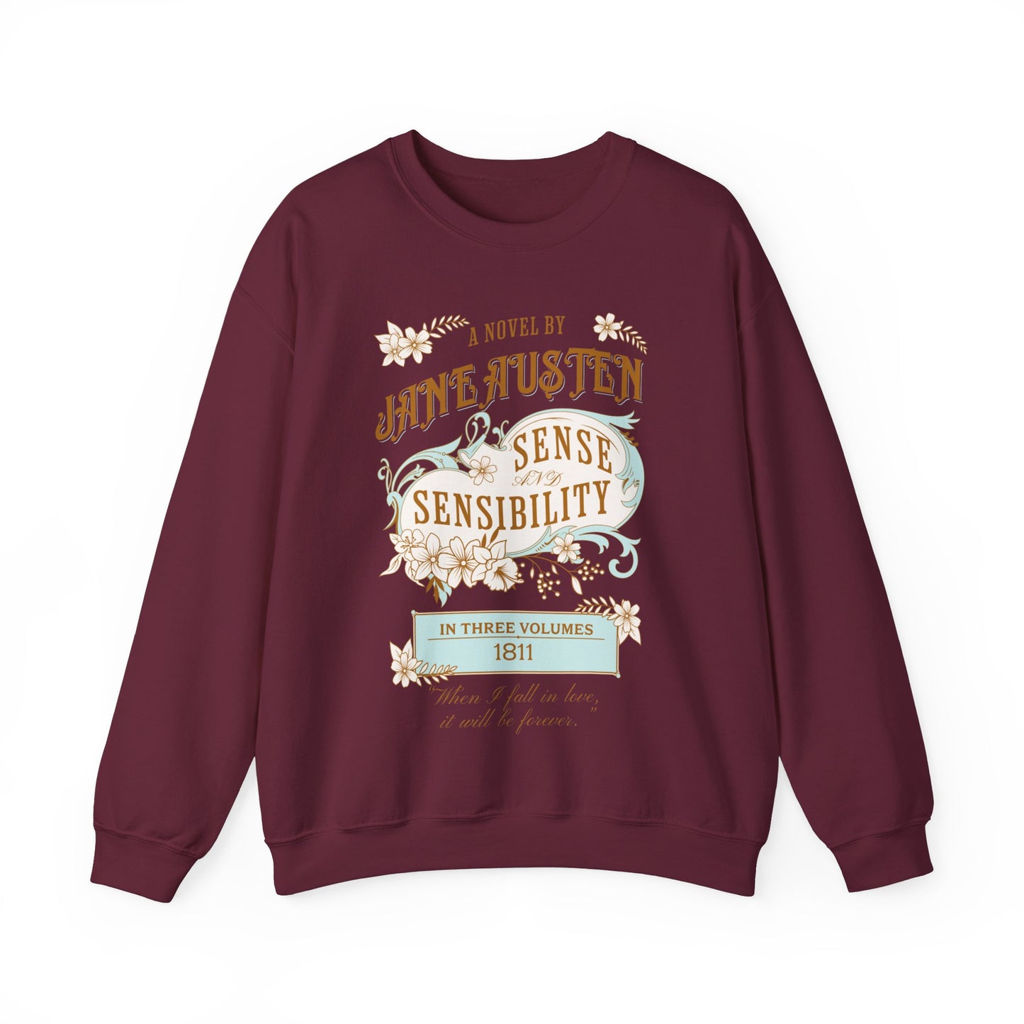 Jane Austen Sweatshirt, Sense & Sensibility Historical Romance Sweater, Bookish Literary Jane Austen Fan Art Gift, Gift for Her, Readers, Sweatshirt Printify S Maroon