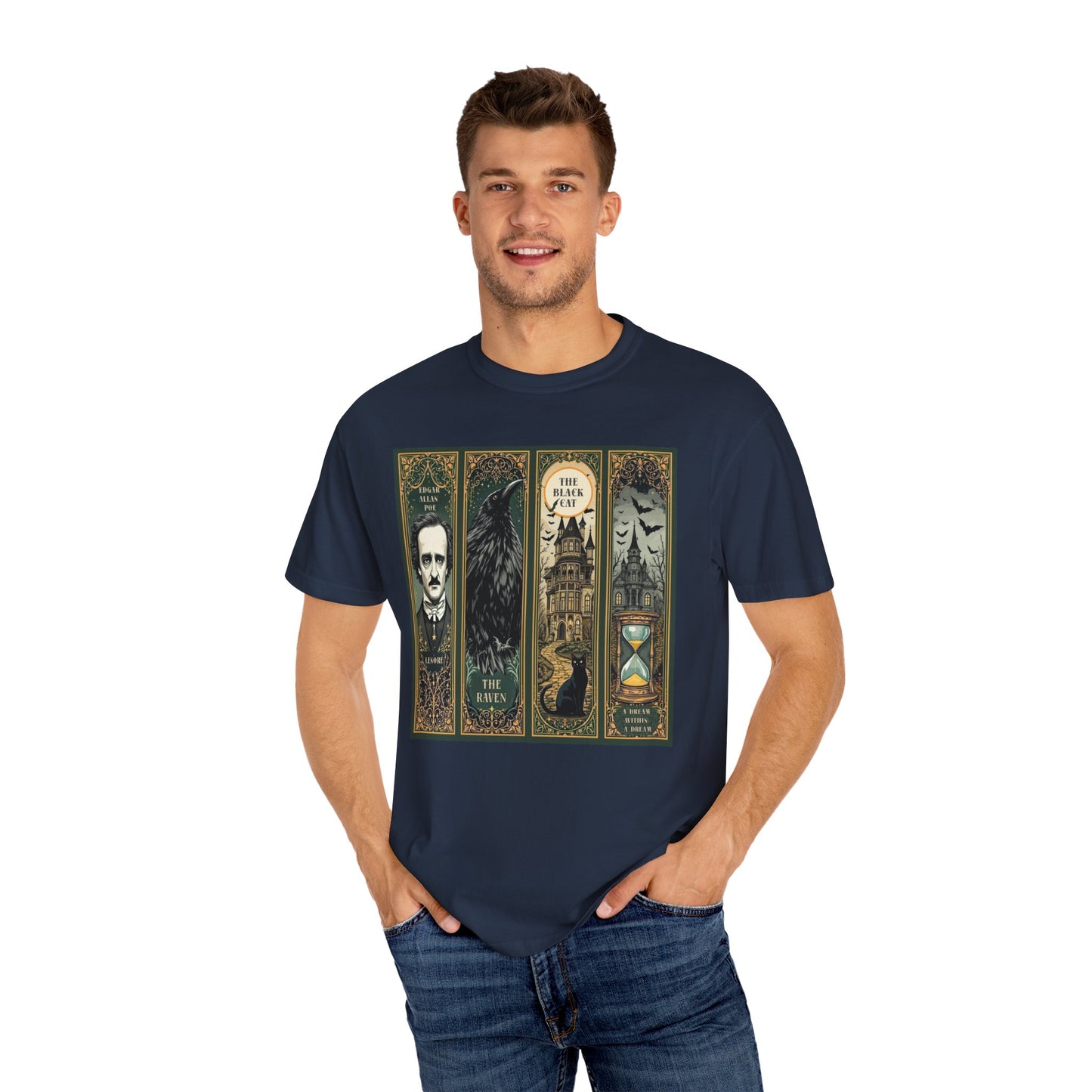 Edgar Allan Poe T-Shirt Gothic Graphic Tee The Raven Nevermore Quote Horror Literature Shirt Dark Academia Aesthetic Halloween Party Gift