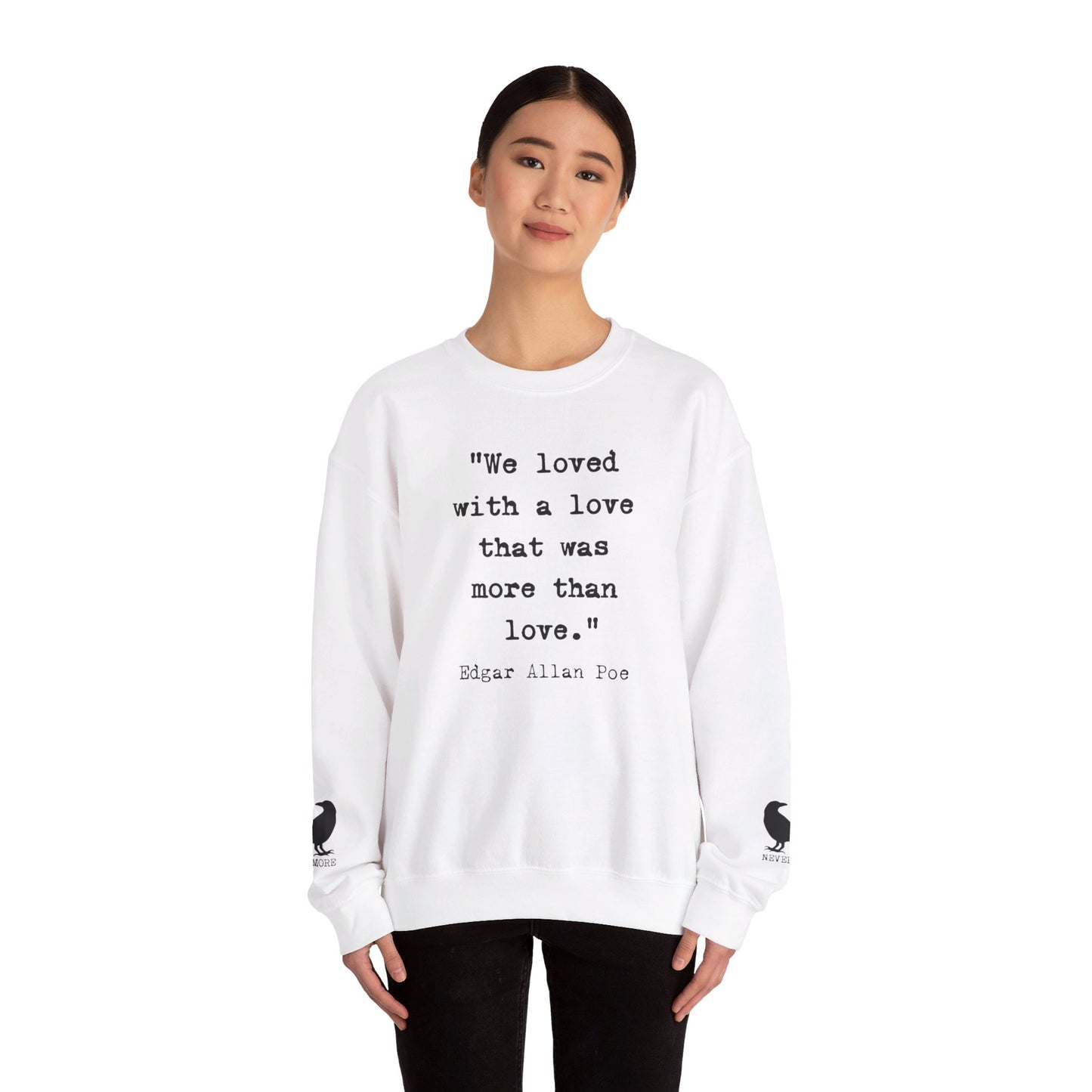 Edgar Allan Poe Sleeve Print Vintage Raven Poem Sweatshirt, Poetry Book Lover Sweater, Haunting Gothic Gift, Light, Dark Academia, Nevermore Sweatshirt Printify