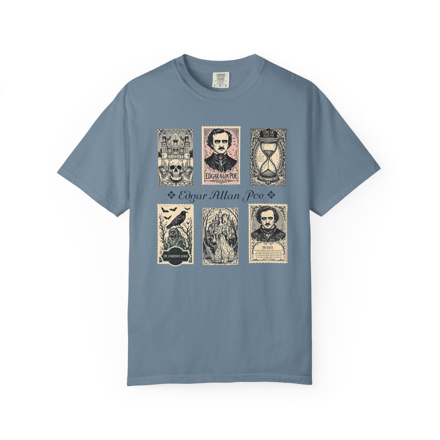 Edgar Allan Poe T-Shirt Gothic Graphic Tee The Raven Nevermore Quote Horror Literature Shirt Dark Academia Aesthetic Halloween Party Gift T-Shirt Printify Ice Blue S
