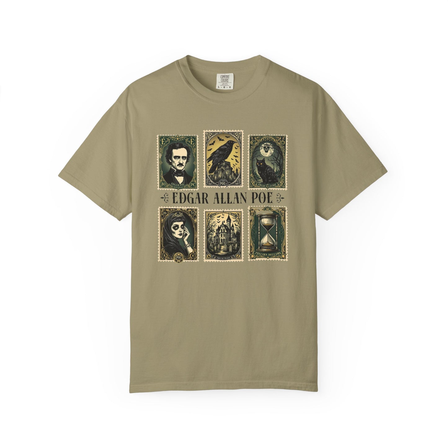 Edgar Allan Poe T-Shirt Gothic Graphic Tee The Raven Nevermore Quote Horror Literature Shirt Dark Academia Aesthetic Halloween Party Gift T-Shirt Printify Khaki S