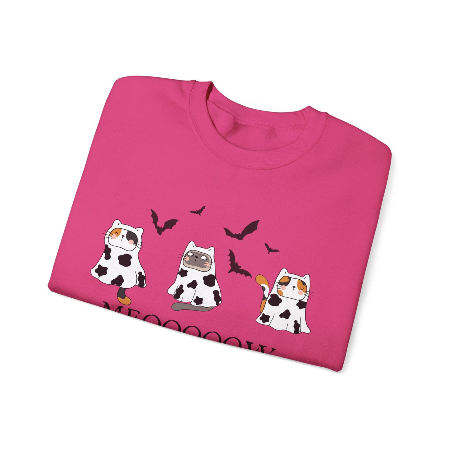 Cute Halloween Cow Ghost Cats Sweatshirt, Cats in Cow Ghost Costumes, Spooky Season Sweater, Halloween Party Shirt, Cat Lover Gift Sweatshirt Printify