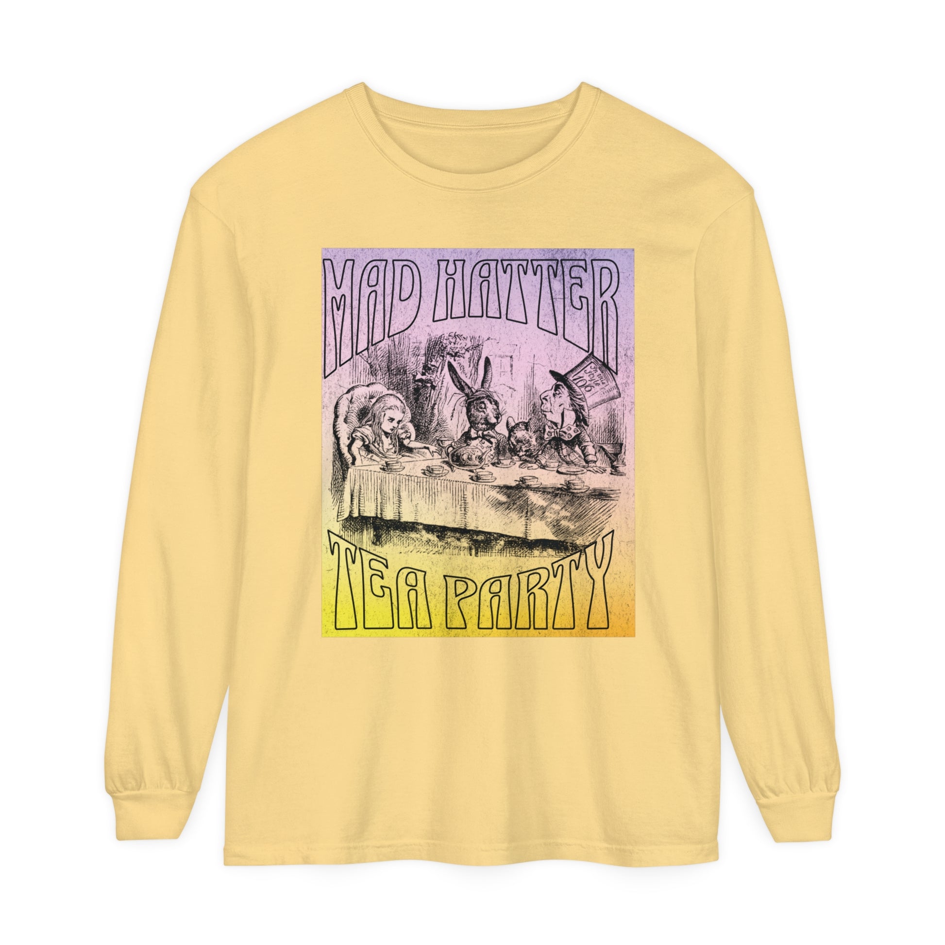 Retro Alice In Wonderland Long Sleeve Shirt, Lewis Carroll Whimsigoth Dark Academia TShirt, Mad Hatter's Tea Party Tee Bookish Booktok Gift Long-sleeve Printify Butter S
