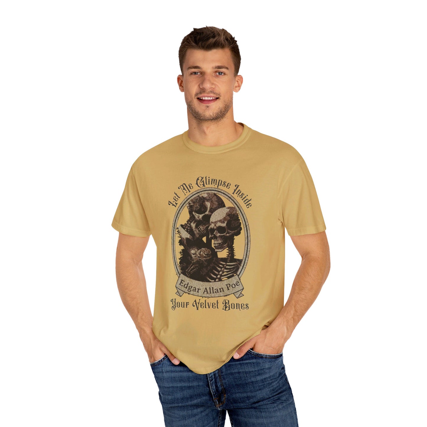 Edgar Allan Poe Shirt, Your Velvet Bones Tee, Book, Reading Lover Shirt, Halloween, Gothic, Light Academia Gifts, Comfort Colours TShirt T-Shirt Printify