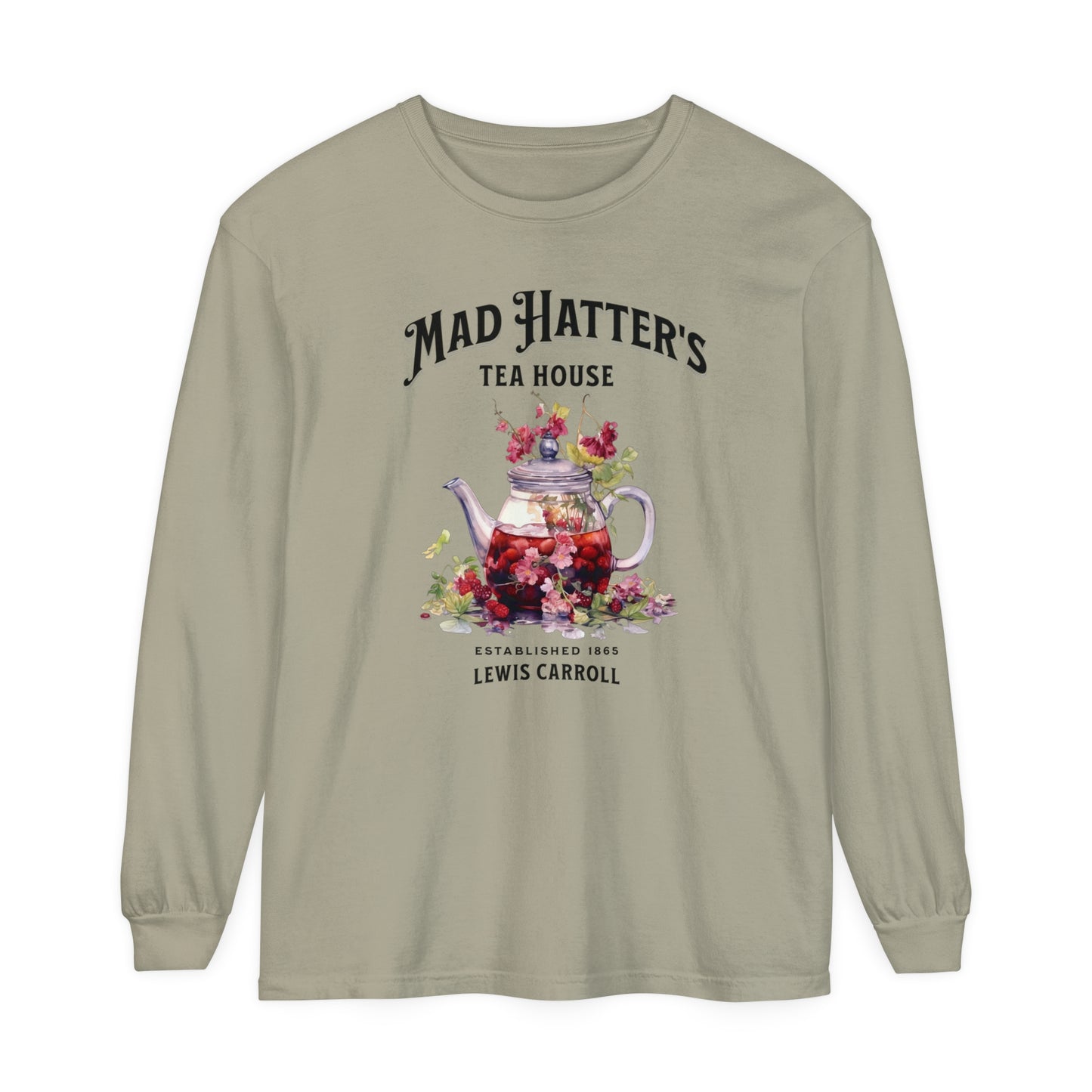 Mad Hatter's Tea Long Sleeve Shirt Alice In Wonderland Lewis Carroll Whimsigoth Academia TShirt Mad Hatter Tea Party Tee Bookish Booktok Long-sleeve Printify Sandstone S