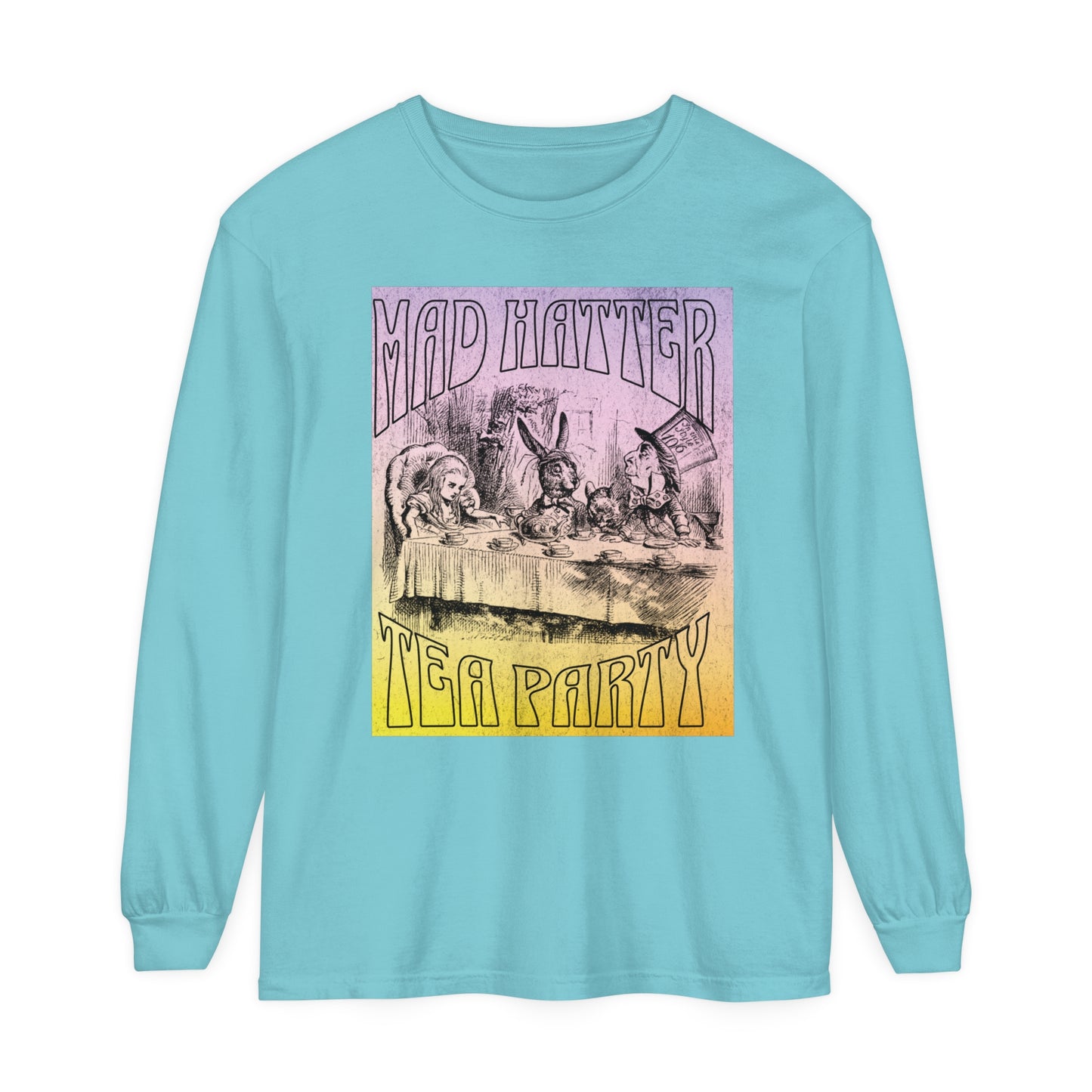 Retro Alice In Wonderland Long Sleeve Shirt, Lewis Carroll Whimsigoth Dark Academia TShirt, Mad Hatter's Tea Party Tee Bookish Booktok Gift Long-sleeve Printify Chalky Mint S