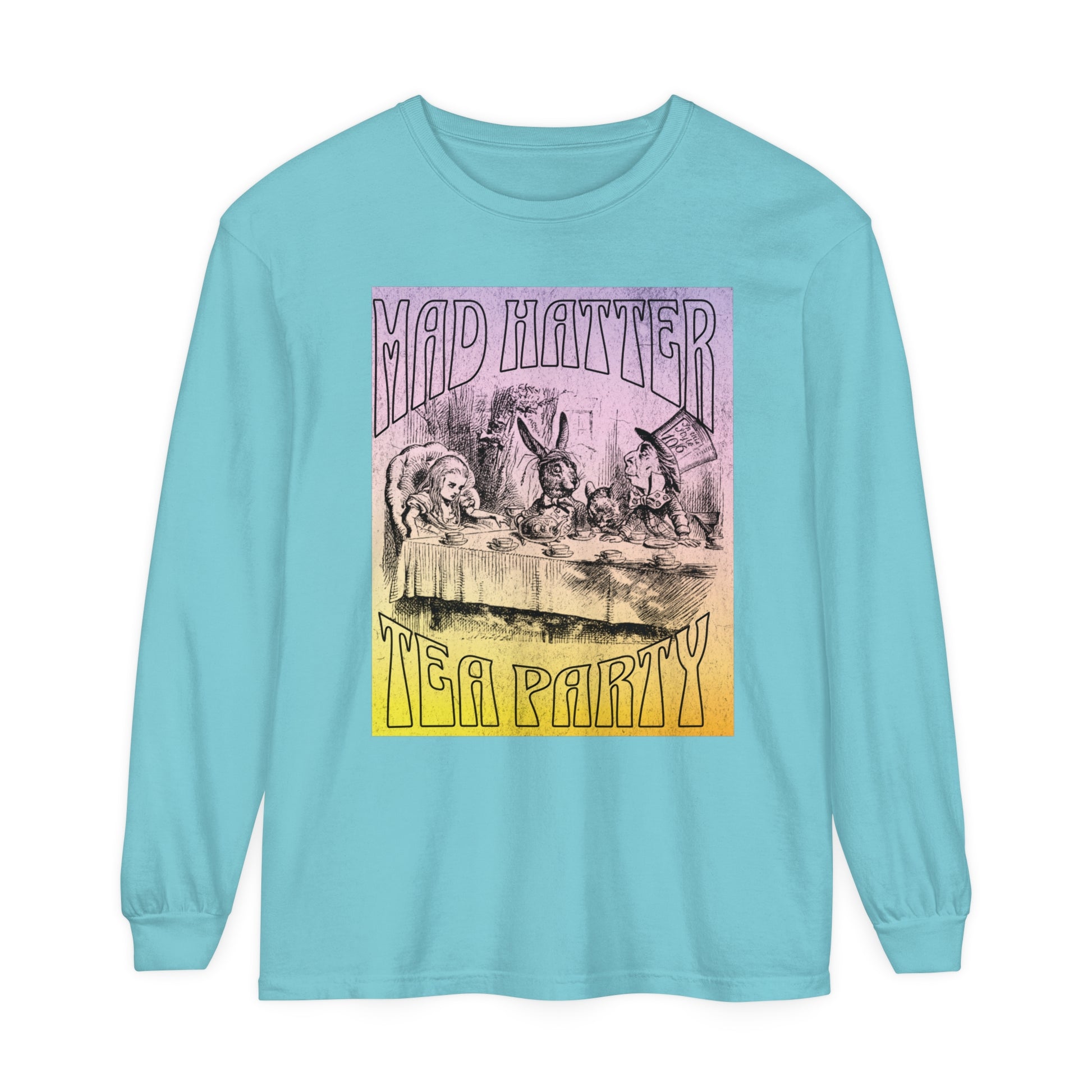 Retro Alice In Wonderland Long Sleeve Shirt, Lewis Carroll Whimsigoth Dark Academia TShirt, Mad Hatter's Tea Party Tee Bookish Booktok Gift Long-sleeve Printify Chalky Mint S