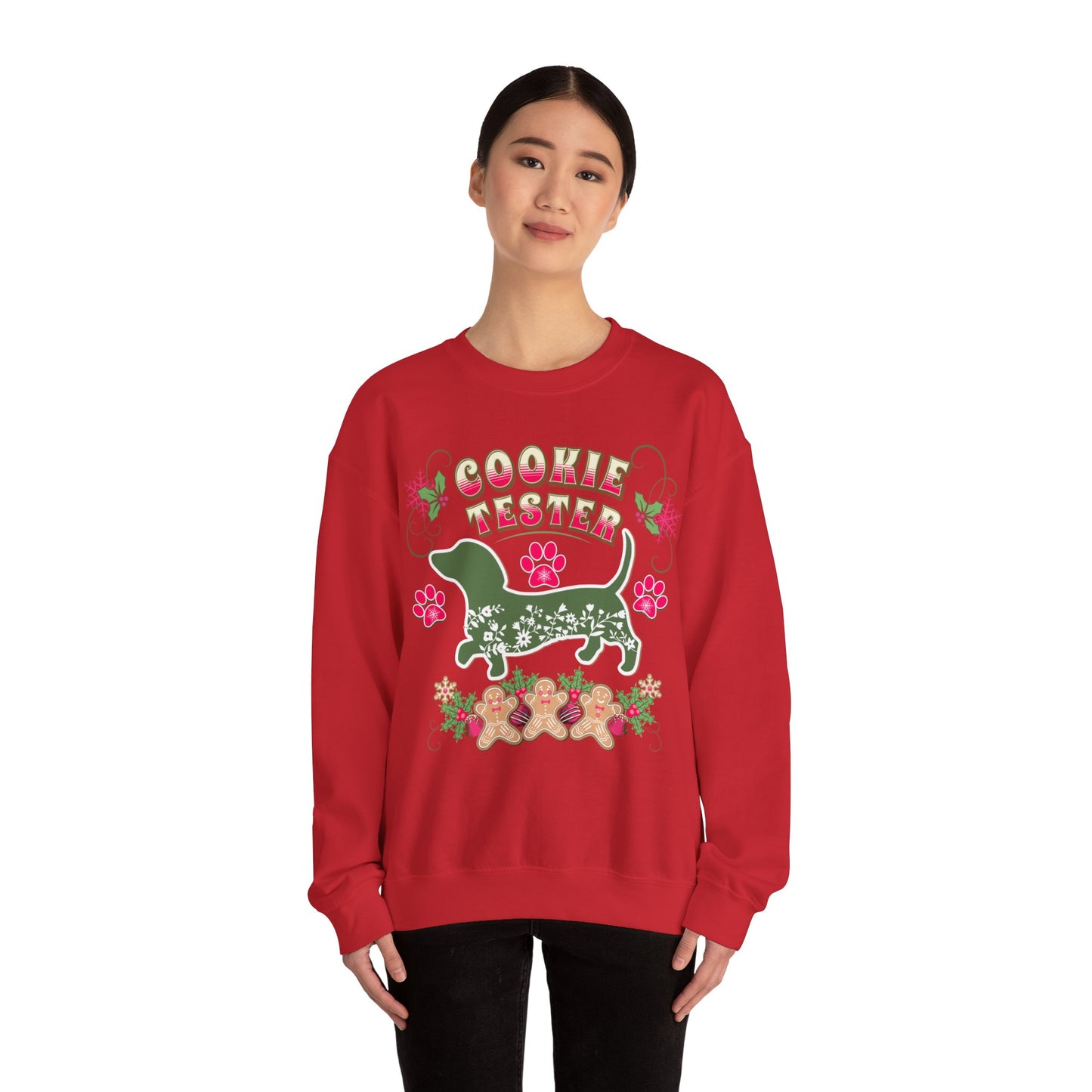 Christmas Dachshund Lover Baking Sweatshirt, Doxie Cookie Tester XMas T-Shirt, Dog Lover Shirt, Matching Family Christmas Cookie Baking Gift Sweatshirt Printify