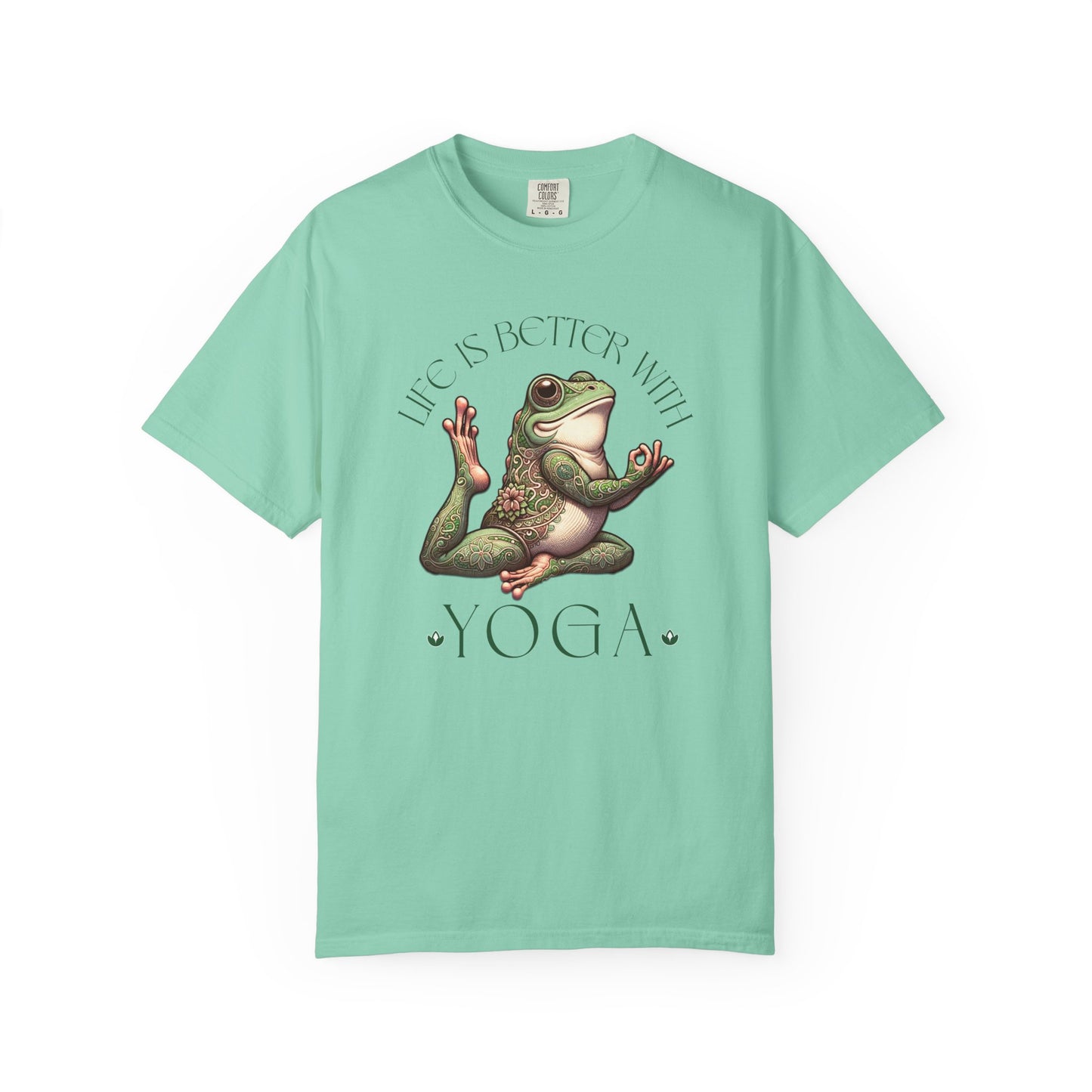 Green Yoga Frog Life Is Better With Yoga Unisex T-Shirt, Casual Wear, Highlander Fan Gift, T-Shirt Printify Island Reef S