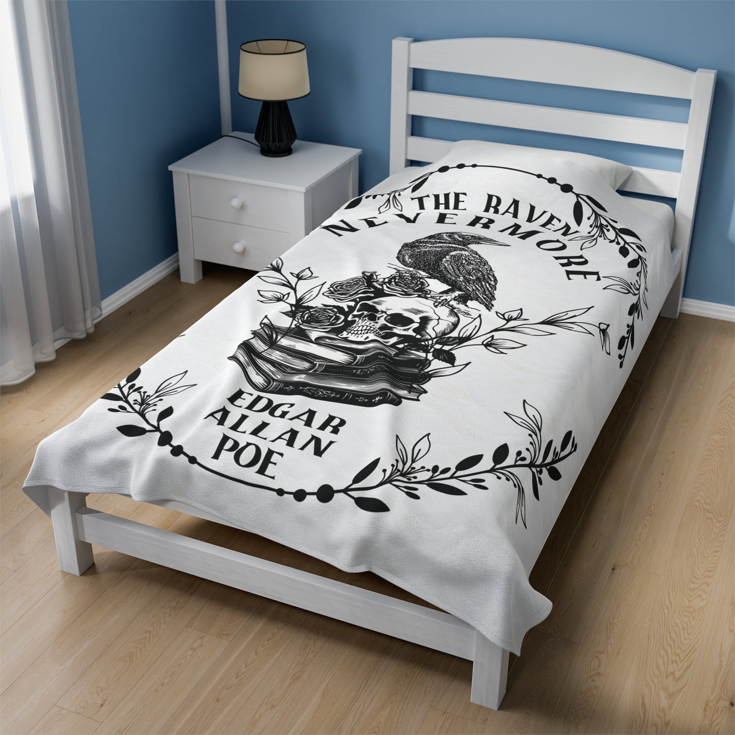 Edgar Allan Poe, Nevermore The Raven Throw Blanket, Book Lover Reading Blanket, Gothic, Light, Dark Academia, Horror Movie Watching Blanket All Over Prints Printify