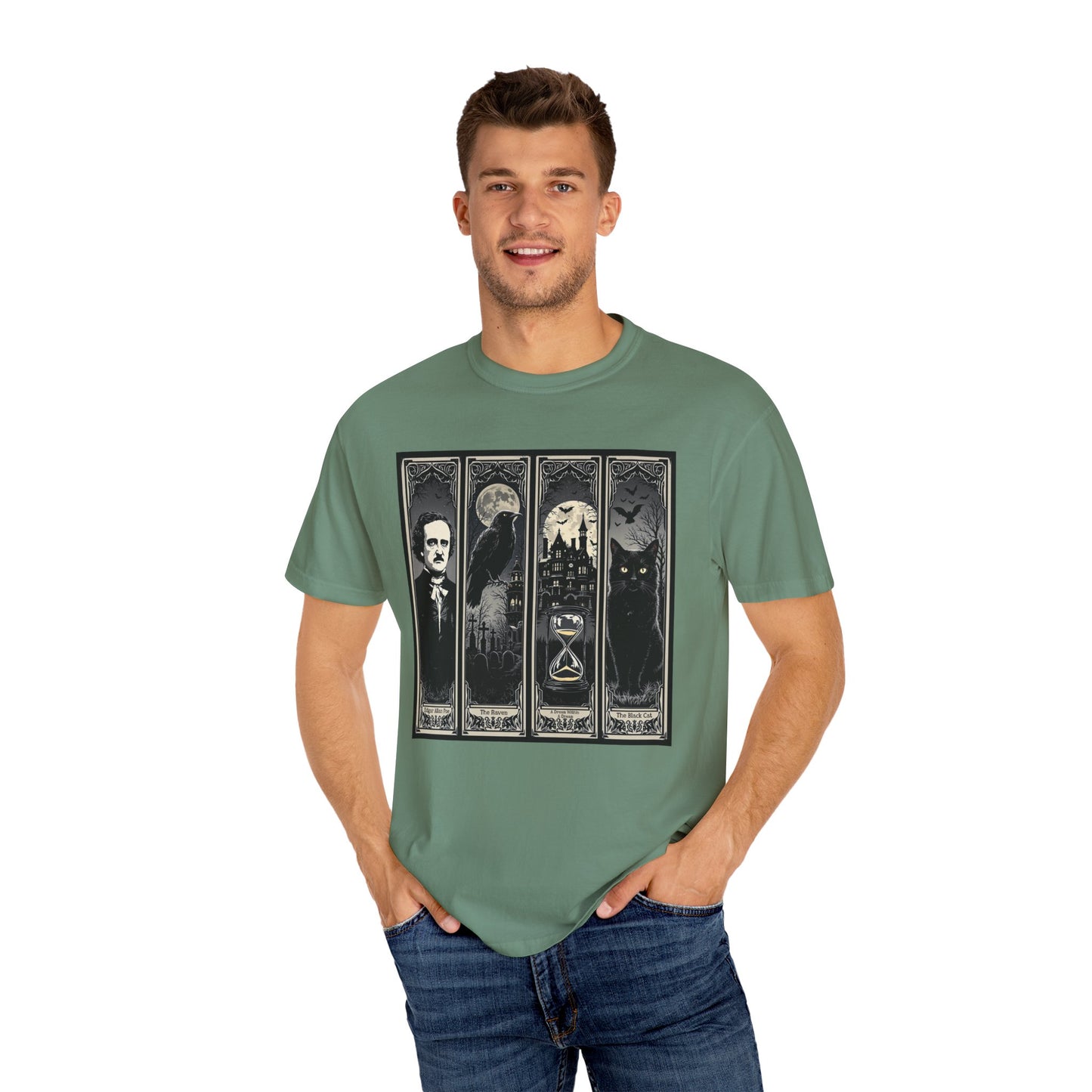 Edgar Allan Poe T-Shirt Gothic Graphic Tee The Raven Nevermore Quote Horror Literature Shirt Dark Academia Aesthetic Halloween Party Gift