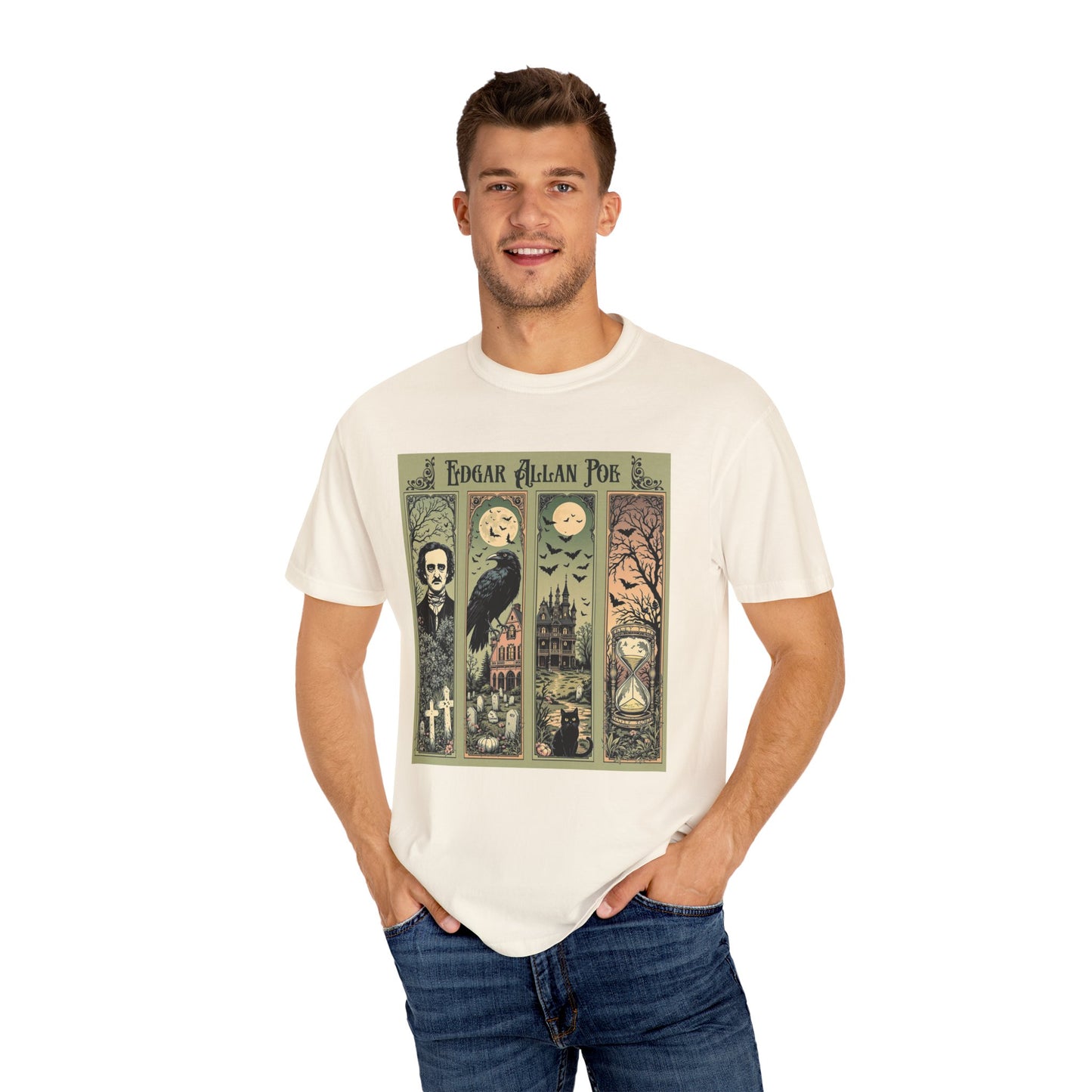 Edgar Allan Poe T-Shirt Gothic Graphic Tee The Raven Nevermore Quote Horror Literature Shirt Dark Academia Aesthetic Halloween Party Gift T-Shirt Printify