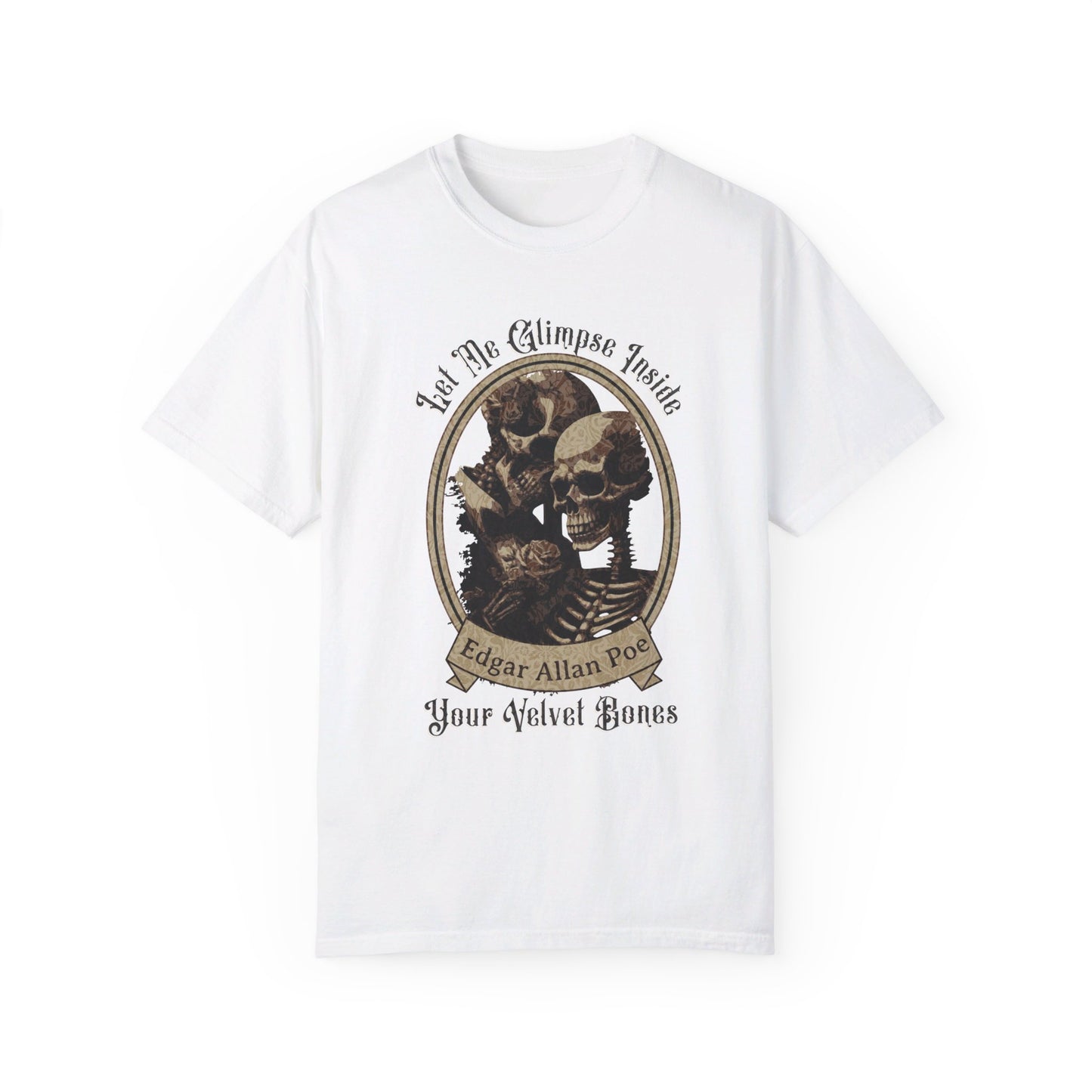 Edgar Allan Poe Shirt, Your Velvet Bones Tee, Book, Reading Lover Shirt, Halloween, Gothic, Light Academia Gifts, Comfort Colours TShirt T-Shirt Printify White S