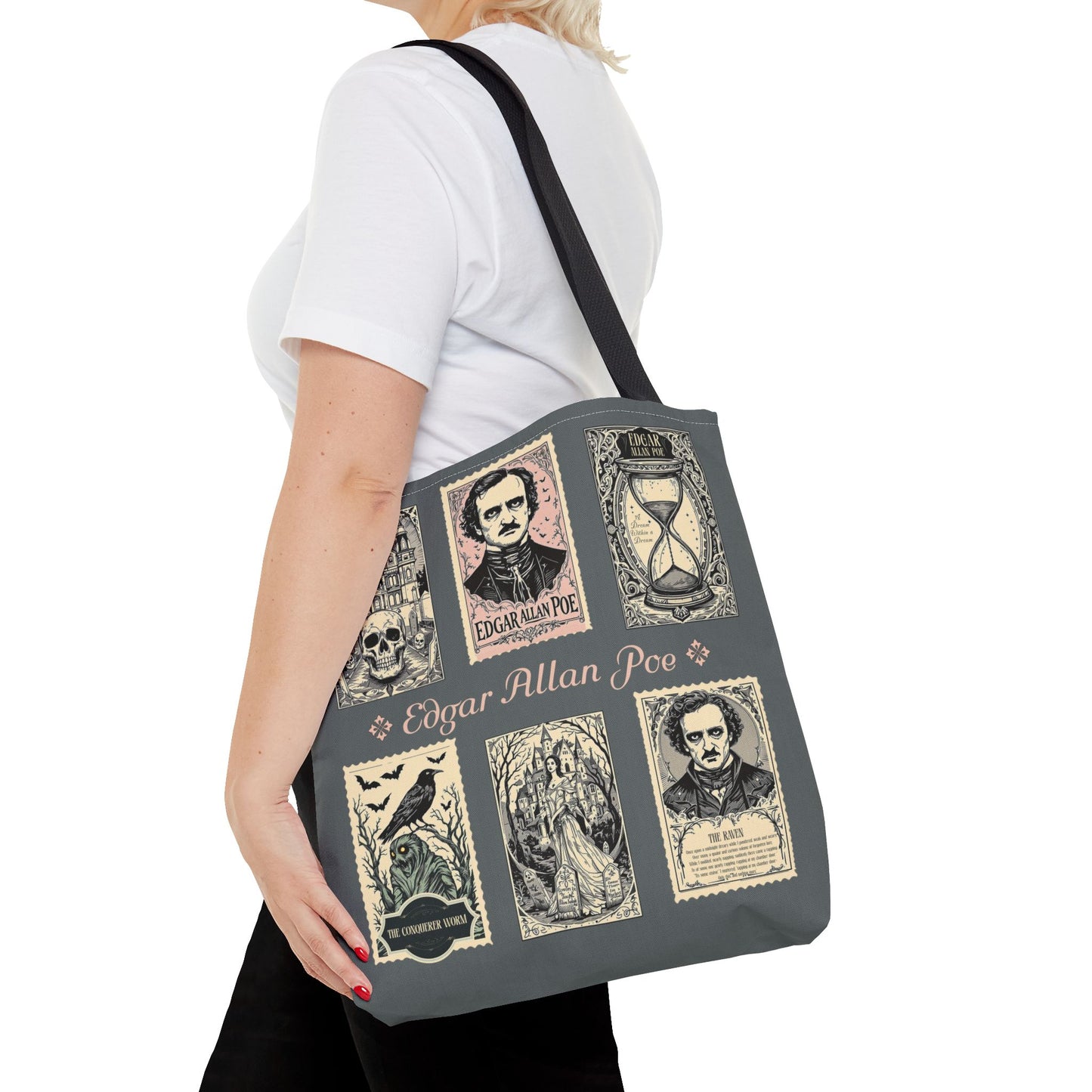 Edgar Allan Poe Tote Bag Gothic Literary Gift for Book Lover Dark Academia Macabre Accessory Halloween Tote Fall School Bag for Poetember Bags Printify