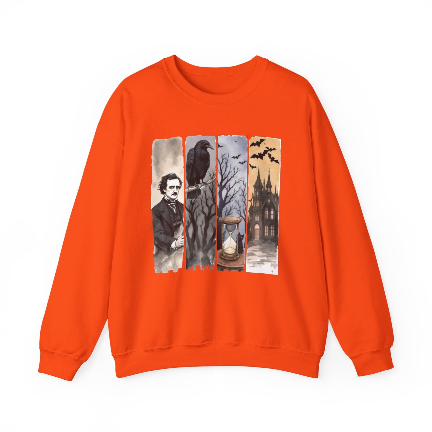 Edgar Allan Poe Sweatshirt The Raven Nevermore Gothic Horror Sweater Dark Academia Macabre Halloween Gift for Book Lovers Birthday Christmas Sweatshirt Printify Orange S