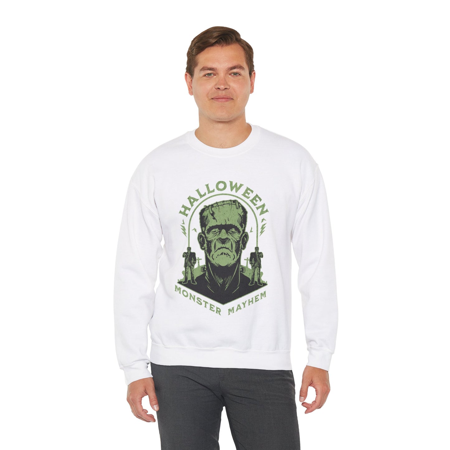Vintage Halloween Frankenstein Monster Graphic Sweatshirt, Creepy Spooky Book Lover Gift, Horror Movie, Fall Festival Party Sweater. Sweatshirt Printify