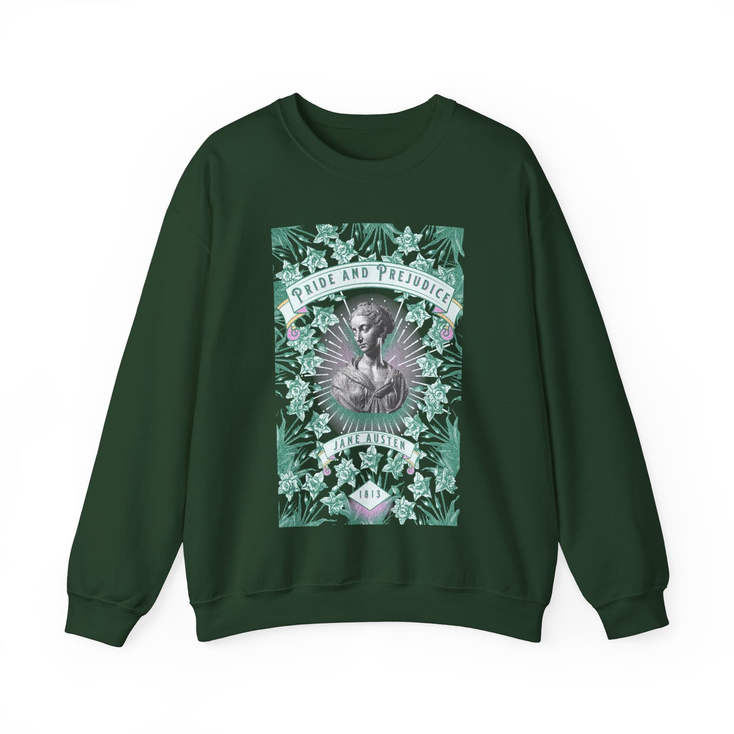Jane Austen Sweatshirt, Pride & Prejudice Historical Romance Sweater, Bookish Literary Jane Austen Fan Art Gift, Gift for Her, Readers, Sweatshirt Printify S Forest Green