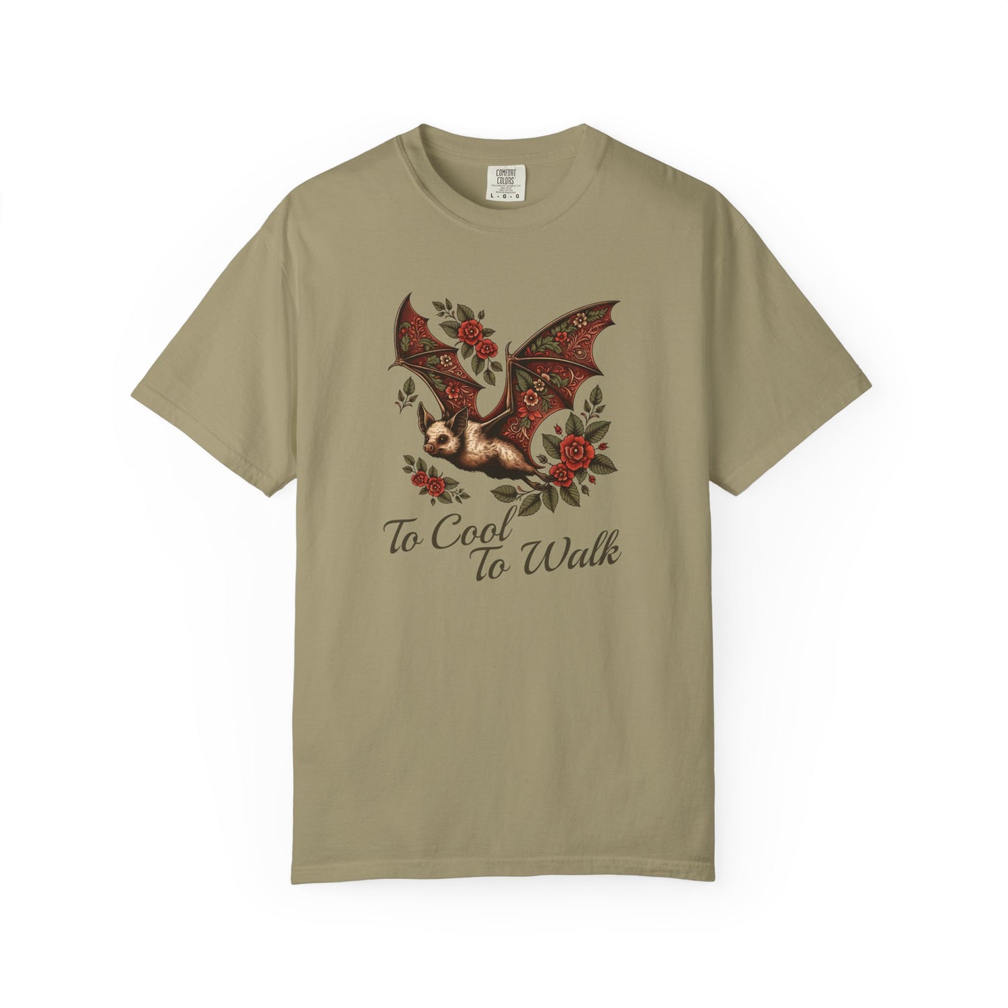 Bat Retro Goth TShirt Vintage Grunge Style Bat Shirt For Halloween Party Spooky Vibes Witchy Dark Academia Comfort Colors Oversized Shirt T-Shirt Printify Khaki S