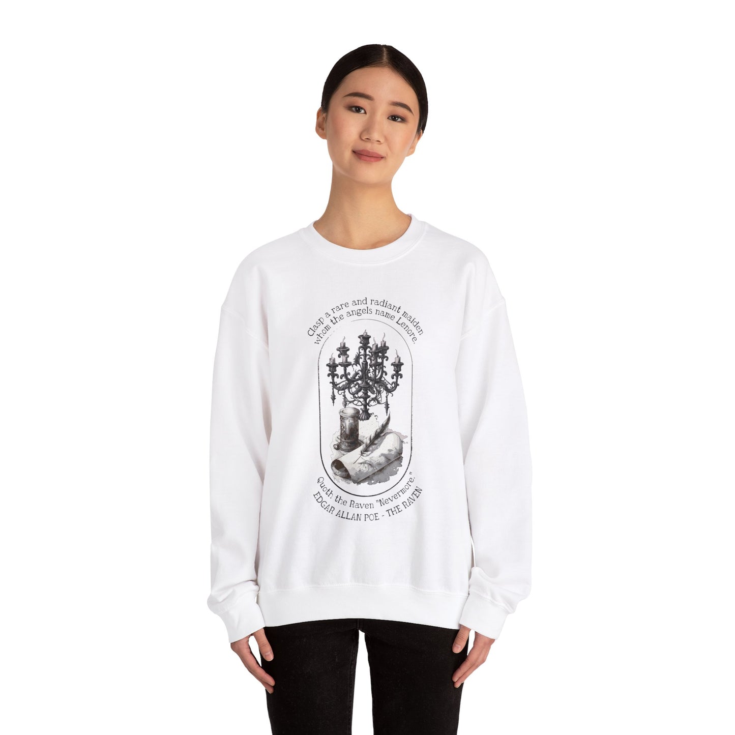 Edgar Allan Poe, Nevermore The Raven Sweatshirt, Book Lover, Halloween, Haunting Gothic Gift, Light, Dark Academia, Horror Movie Sweater Sweatshirt Printify