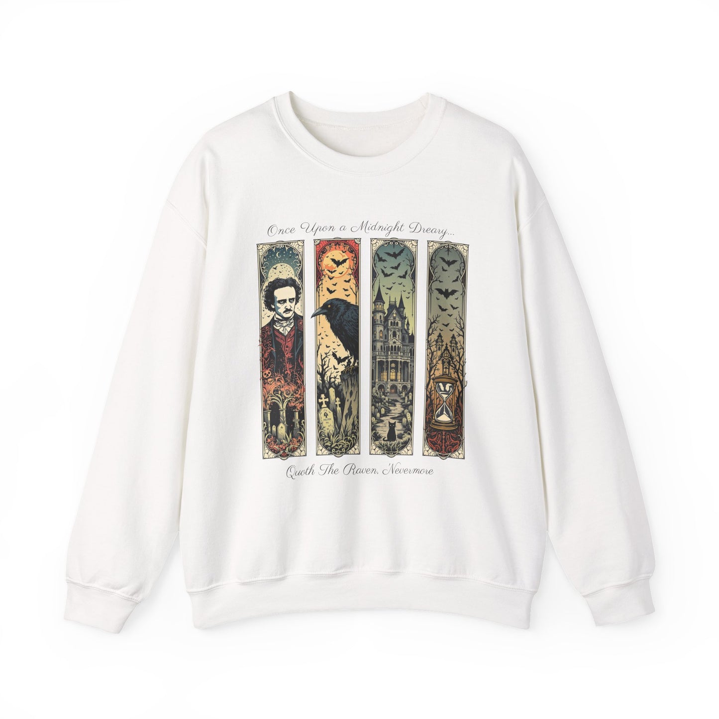 Edgar Allan Poe Sweatshirt The Raven Nevermore Gothic Horror Sweater Dark Academia Macabre Halloween Gift for Book Lovers Birthday Christmas Sweatshirt Printify White S
