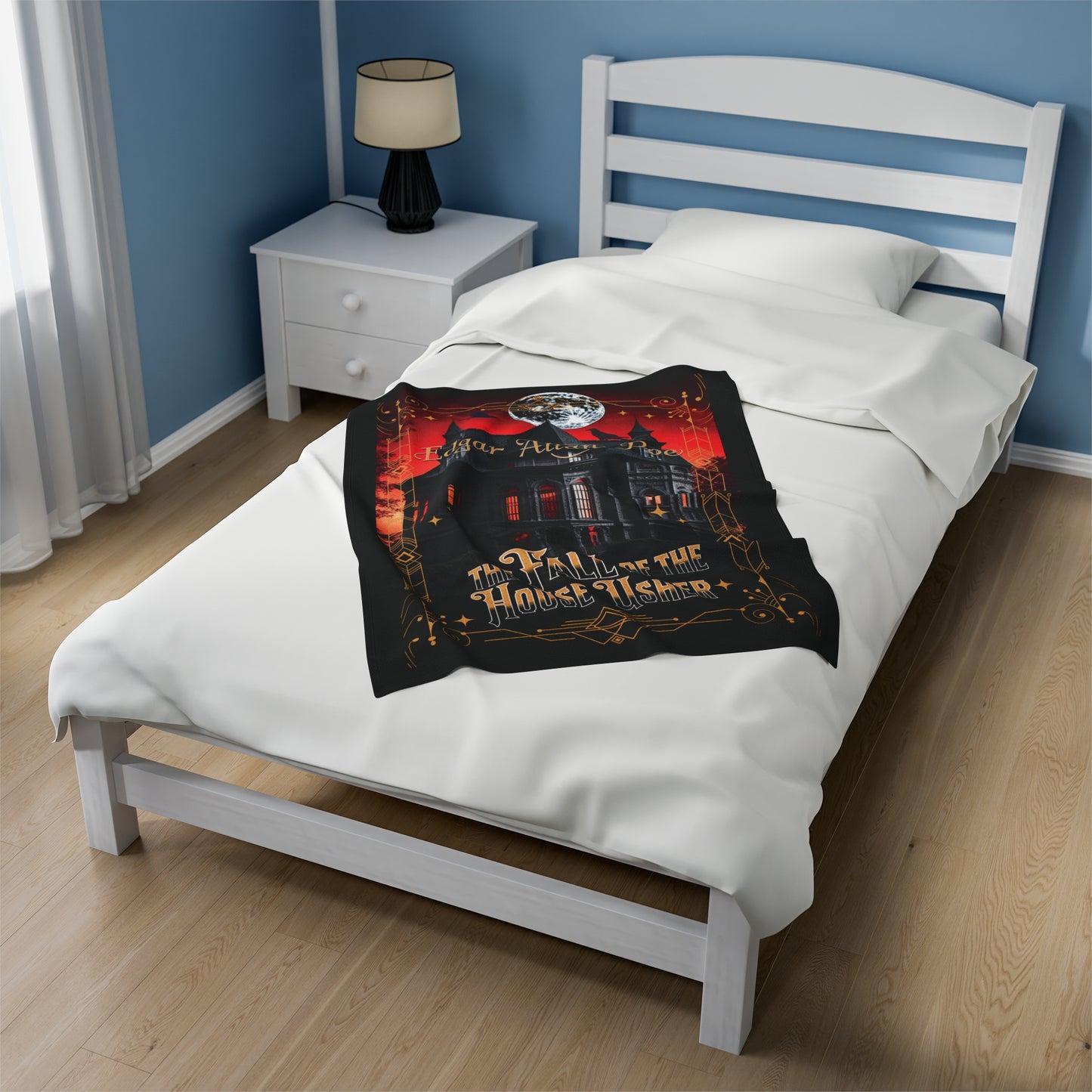 Edgar Allan Poe, The Fall Of The House Of Usher Throw Blanket, Book Lover Reading Blanket, Gothic Dark Academia, Horror Movie Watching Plush All Over Prints Printify