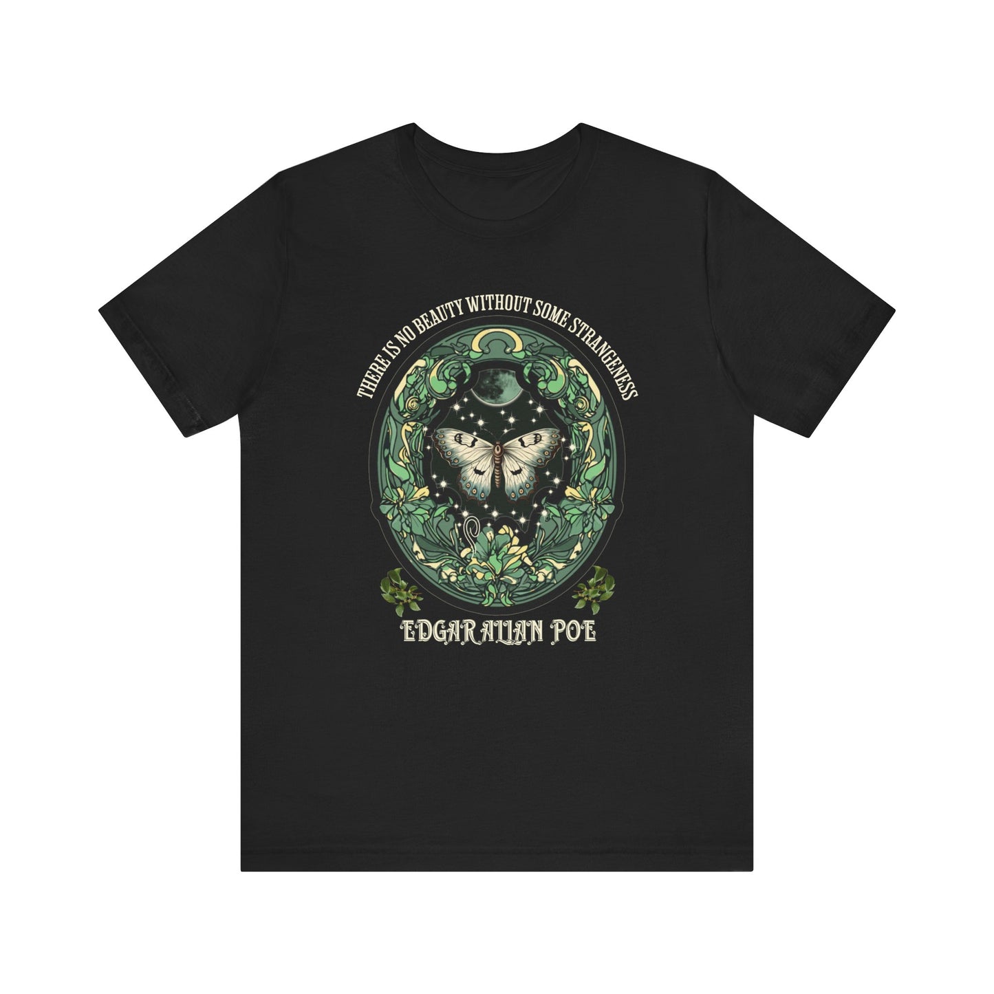 Edgar Allan Poe, Fairycore Night Garden T-Shirt, Book Lover Tee, Haunting Gothic Gift, Light, Dark Academia, Literary Poetry Bookclub Shirt T-Shirt Printify Black S