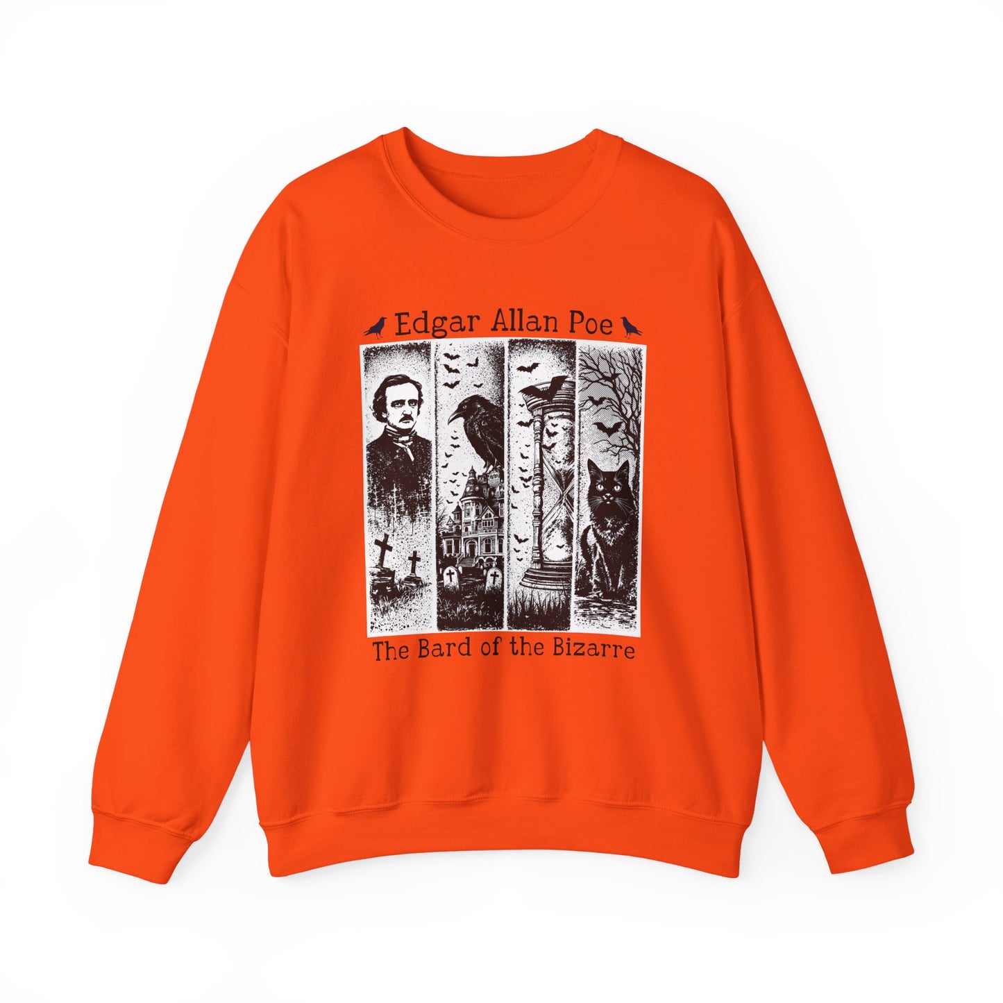 Edgar Allan Poe Sweatshirt The Raven Nevermore Gothic Horror Sweater Dark Academia Macabre Halloween Gift for Book Lovers Birthday Christmas Sweatshirt Printify Orange S