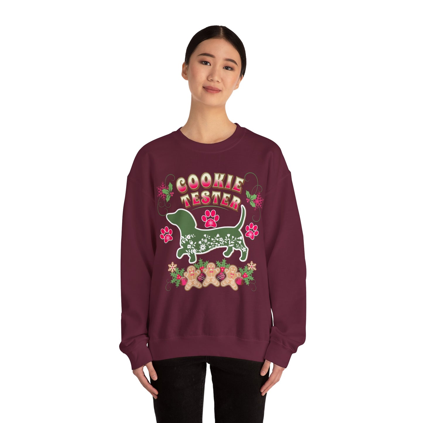 Christmas Dachshund Lover Baking Sweatshirt, Doxie Cookie Tester XMas T-Shirt, Dog Lover Shirt, Matching Family Christmas Cookie Baking Gift Sweatshirt Printify