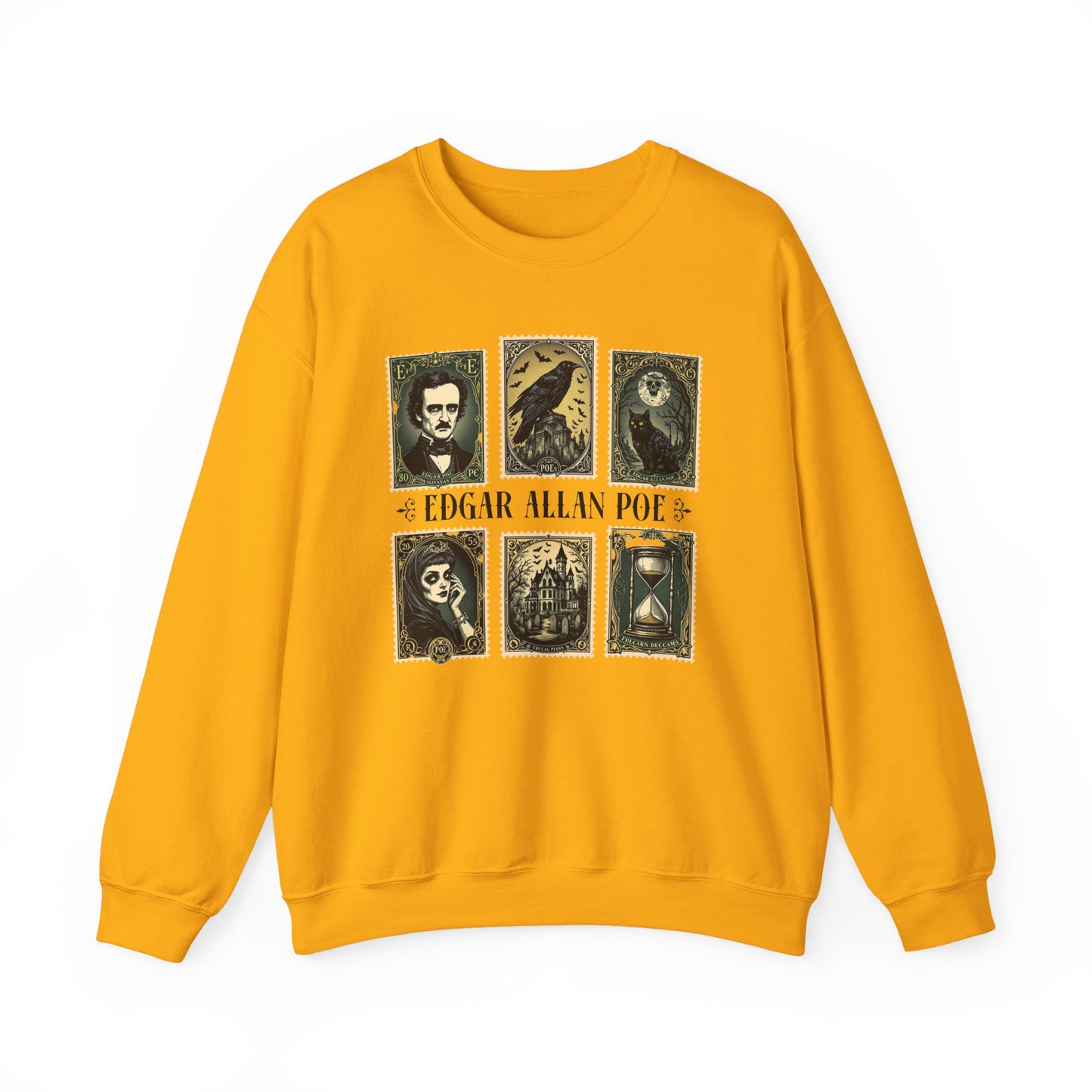 Edgar Allan Poe Sweatshirt The Raven Nevermore Gothic Horror Sweater Dark Academia Macabre Halloween Gift for Book Lovers Birthday Christmas Sweatshirt Printify Gold S