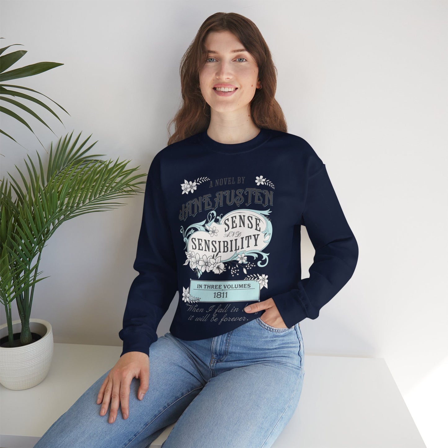 Jane Austen Sweatshirt, Sense & Sensibility Historical Romance Sweater, Bookish Literary Jane Austen Fan Art Gift, Gift for Her, Readers, Sweatshirt Printify