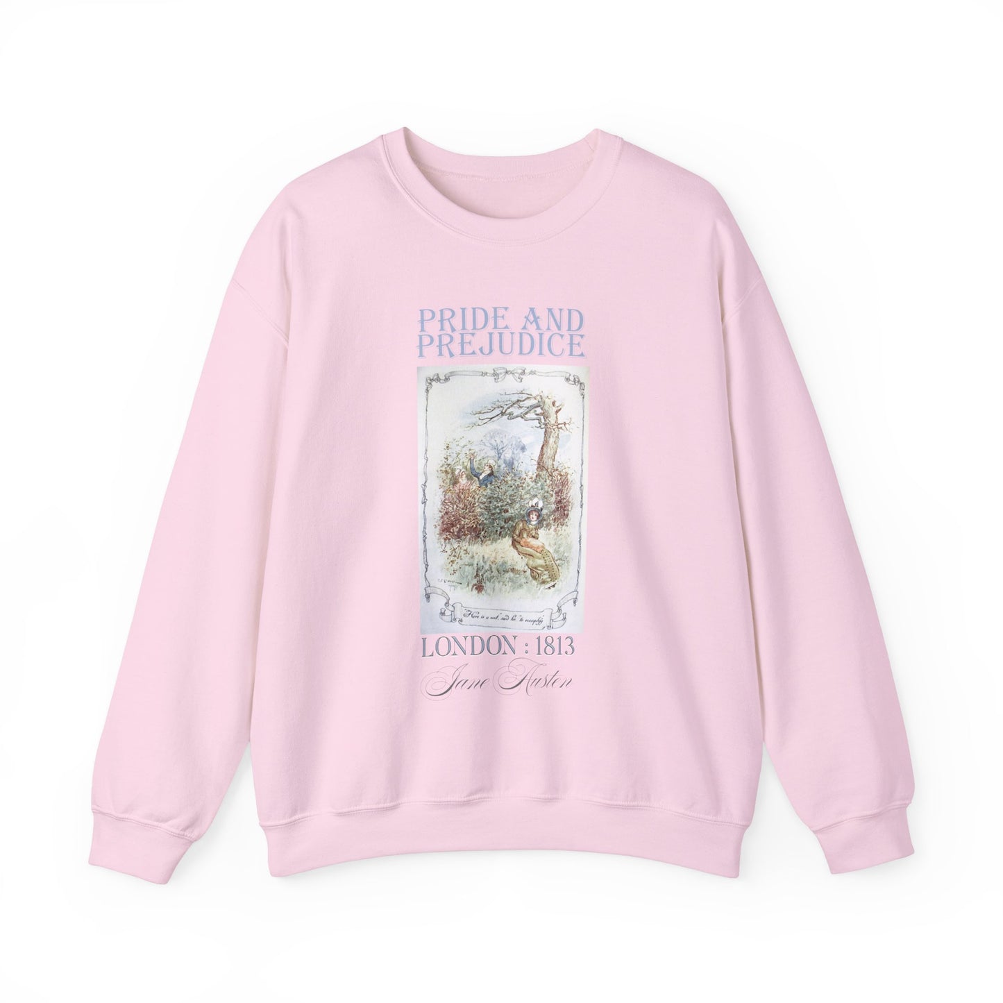 Jane Austen Sweatshirt, Pride & Prejudice Historical Romance Sweater, Bookish Literary Jane Austen Fan Art Gift for Her, Bookclub Shirt Sweatshirt Printify S Light Pink