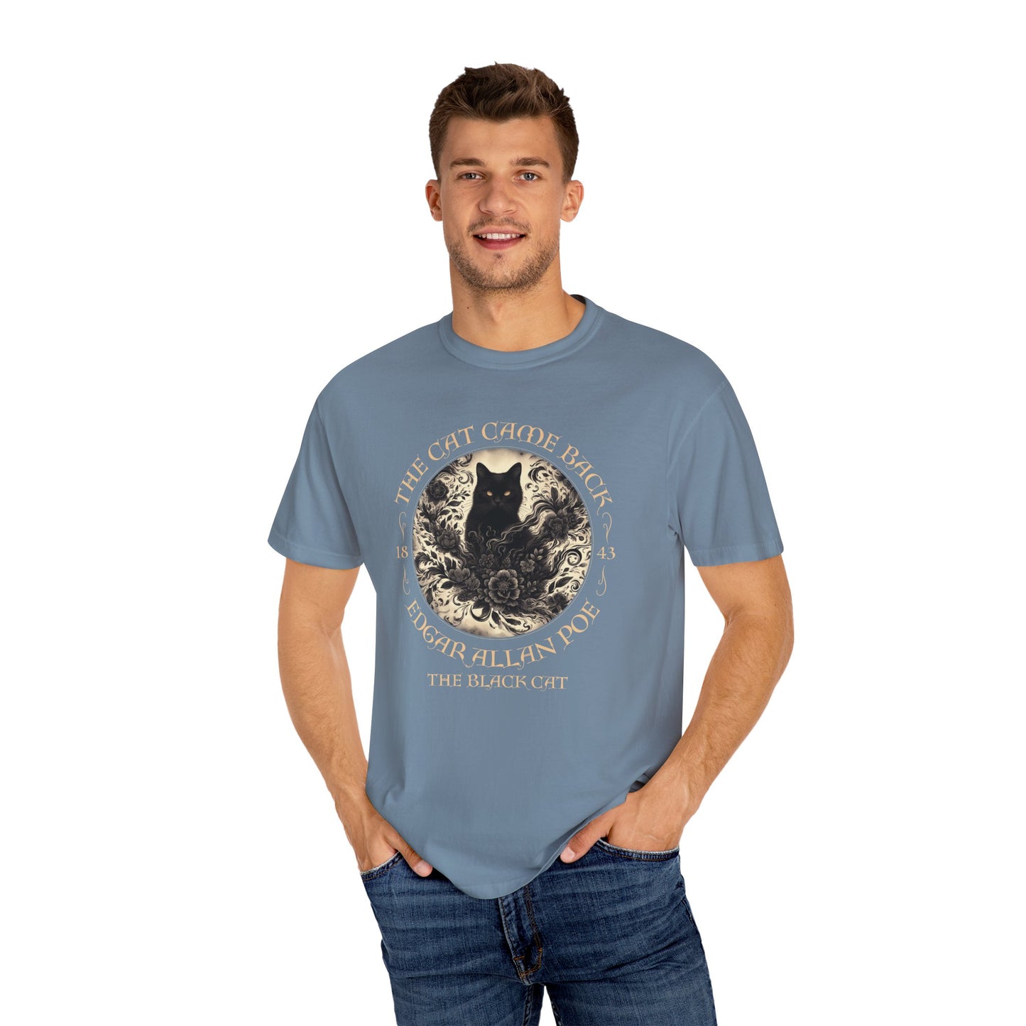 Gothic Cat TShirt Edgar Allan Poe The Black Cat Dark Academia Cottagecore Aesthetic Book Lover Gift Haunting Apparel Halloween Fall Tee T-Shirt Printify