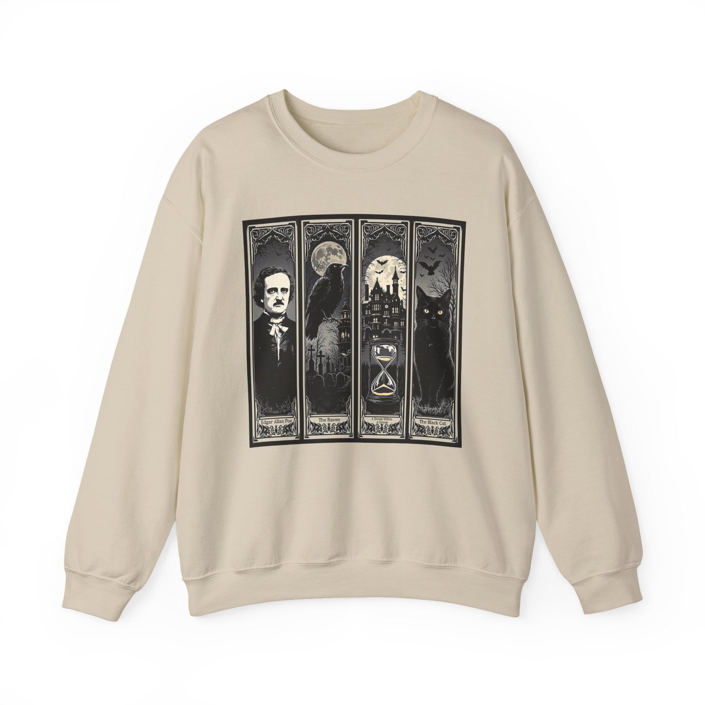 Edgar Allan Poe Sweatshirt The Raven Nevermore Gothic Horror Sweater Dark Academia Macabre Halloween Gift for Book Lovers Birthday Christmas Sweatshirt Printify Sand S