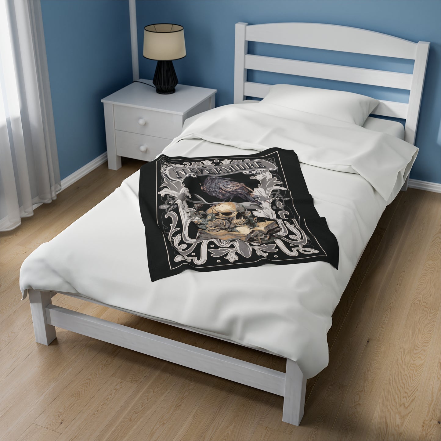 Edgar Allan Poe, Nevermore The Raven Throw Blanket, Book Lover Reading Blanket, Gothic, Light, Dark Academia, Horror Movie Watching Blanket All Over Prints Printify