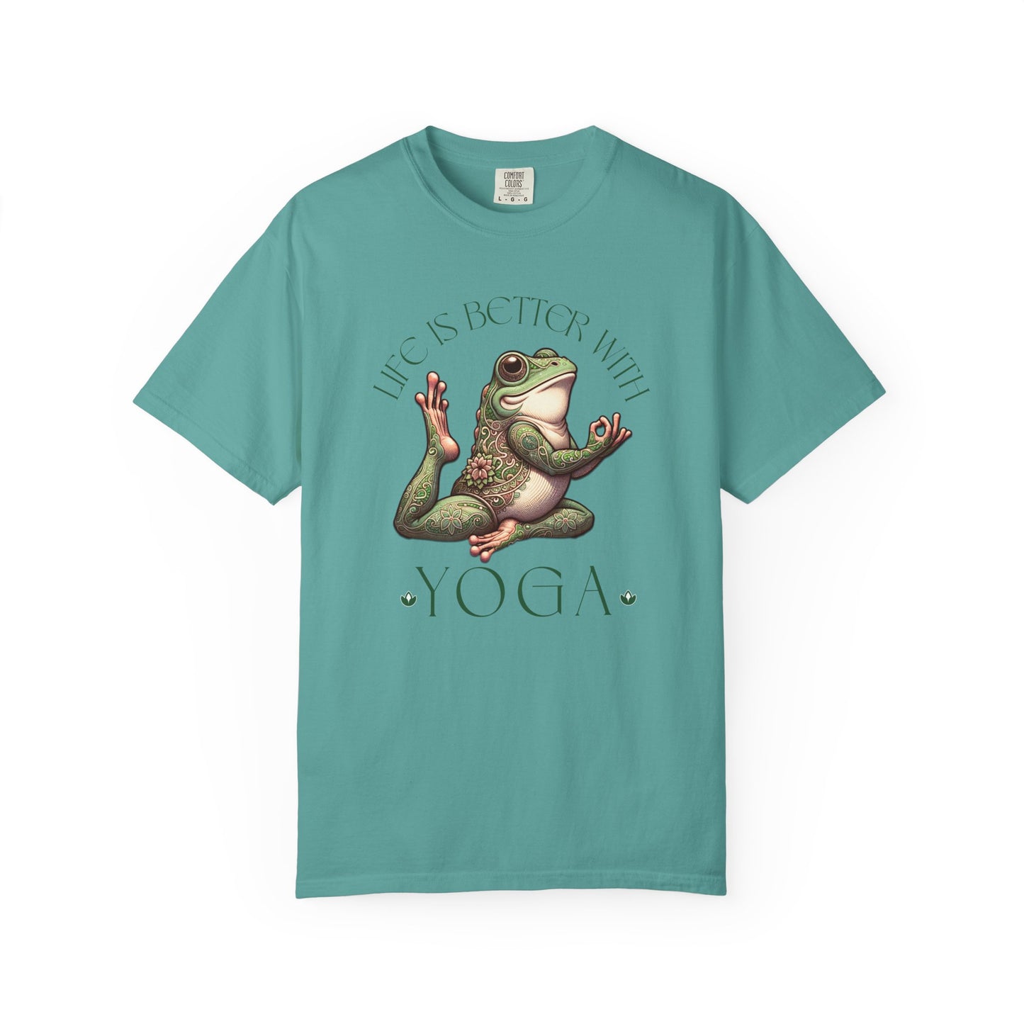 Green Yoga Frog Life Is Better With Yoga Unisex T-Shirt, Casual Wear, Highlander Fan Gift, T-Shirt Printify Seafoam S