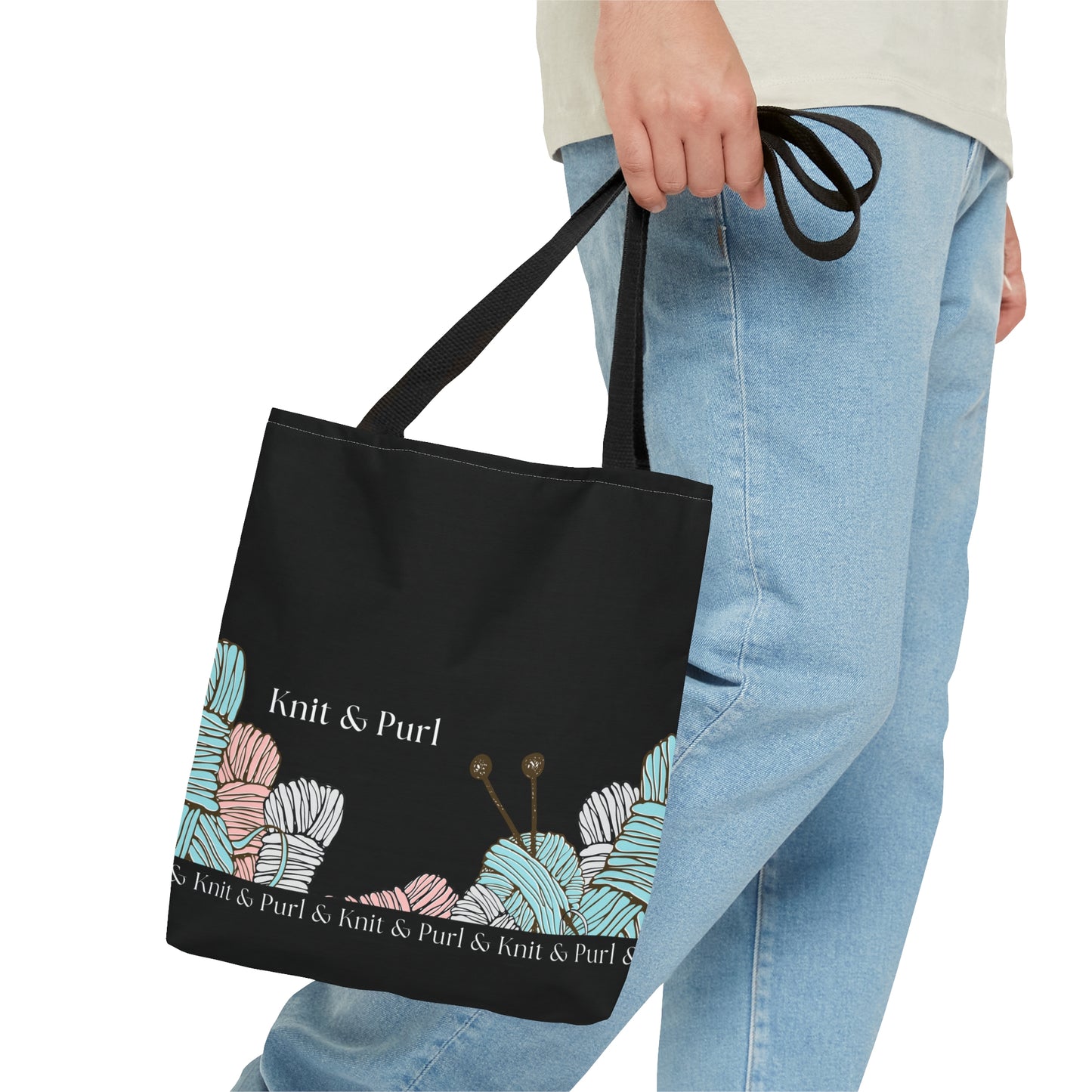 Knit & Purl Tote Bag, Crafter Bag, Yarn Storage Bag, Knitting Project Bag, Crochet Project Bag, Craft Project Tote Bag Bags Printify