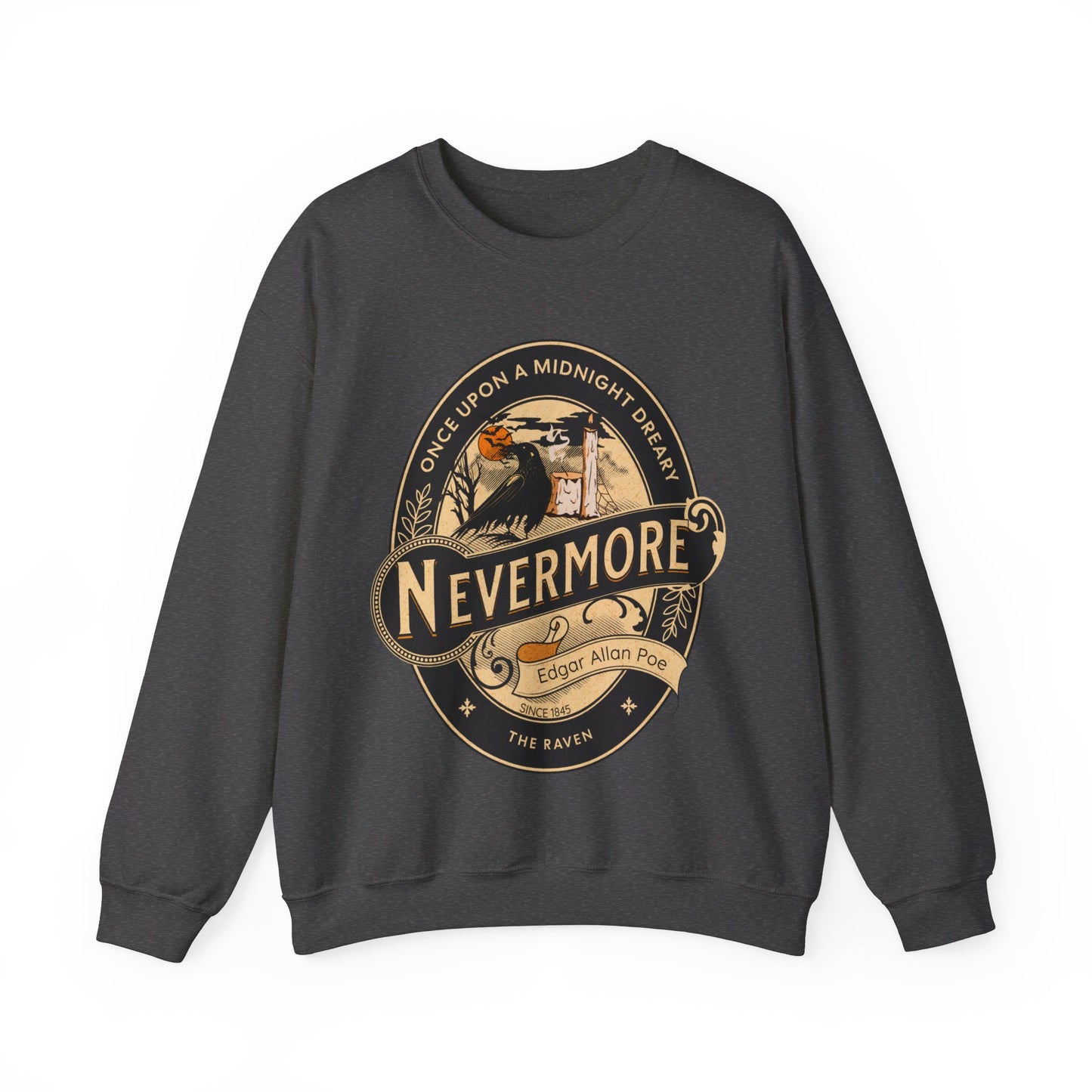 Edgar Allan Poe, Nevermore The Raven Sweatshirt, Book Lover, Halloween, Haunting Gothic Gift, Light, Dark Academia, Horror Movie Sweater Sweatshirt Printify S Dark Heather