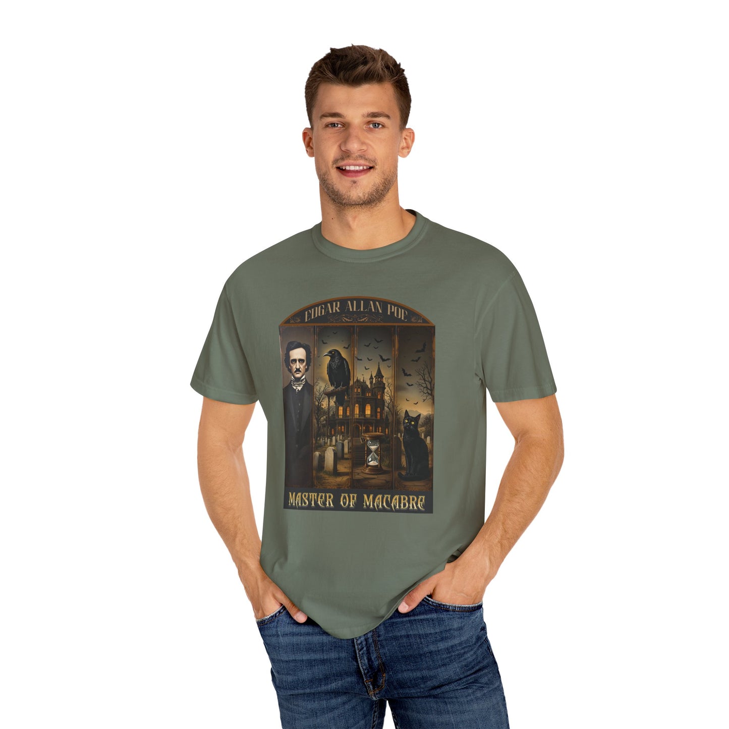 Edgar Allan Poe T-Shirt Gothic Graphic Tee The Raven Nevermore Quote Horror Literature Shirt Dark Academia Aesthetic Halloween Party Gift