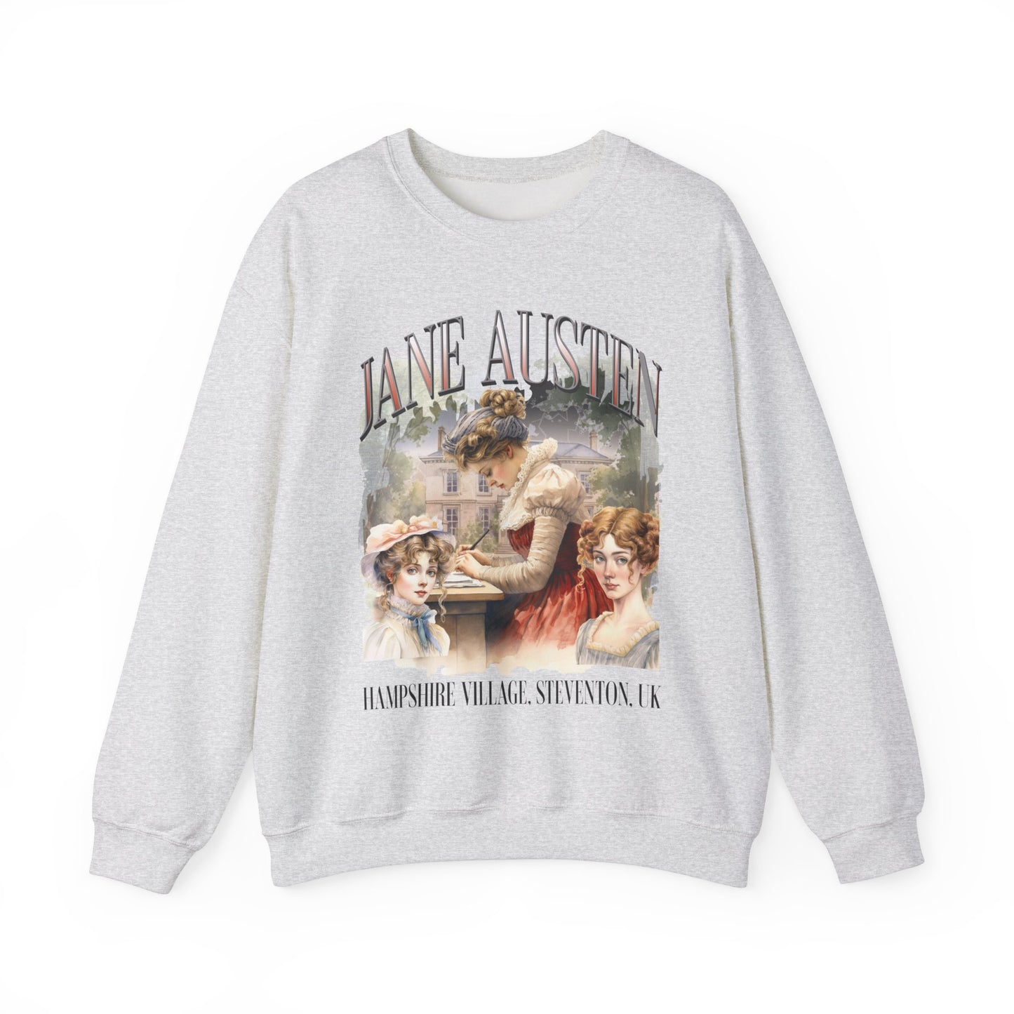 Retro Jane Austen Unisex Heavy Blend™ Crewneck Sweatshirt Sweatshirt Printify S Ash