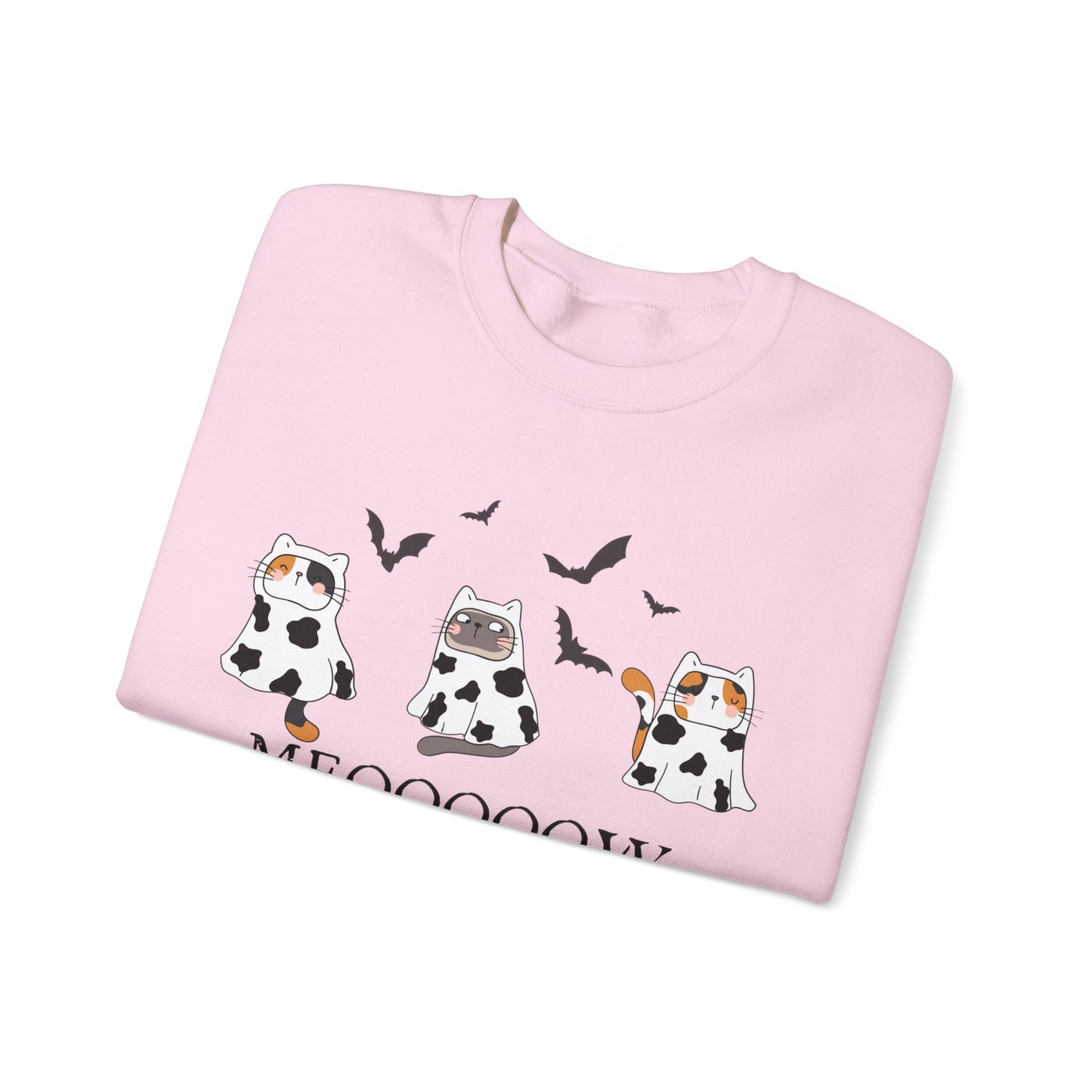 Cute Halloween Cow Ghost Cats Sweatshirt, Cats in Cow Ghost Costumes, Spooky Season Sweater, Halloween Party Shirt, Cat Lover Gift Sweatshirt Printify