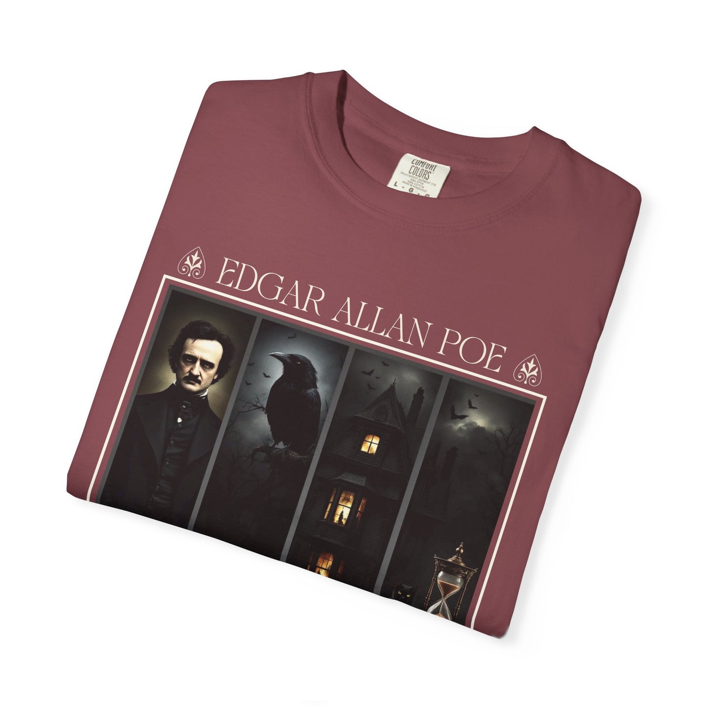 Edgar Allan Poe T-Shirt Gothic Graphic Tee The Raven Nevermore Quote Horror Literature Shirt Dark Academia Aesthetic Halloween Party Gift