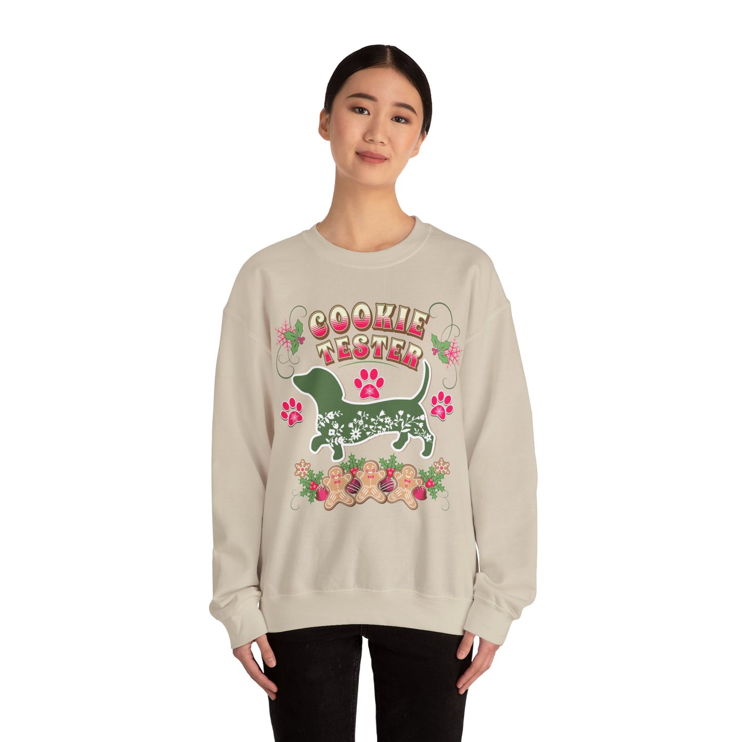 Christmas Dachshund Lover Baking Sweatshirt, Doxie Cookie Tester XMas T-Shirt, Dog Lover Shirt, Matching Family Christmas Cookie Baking Gift Sweatshirt Printify