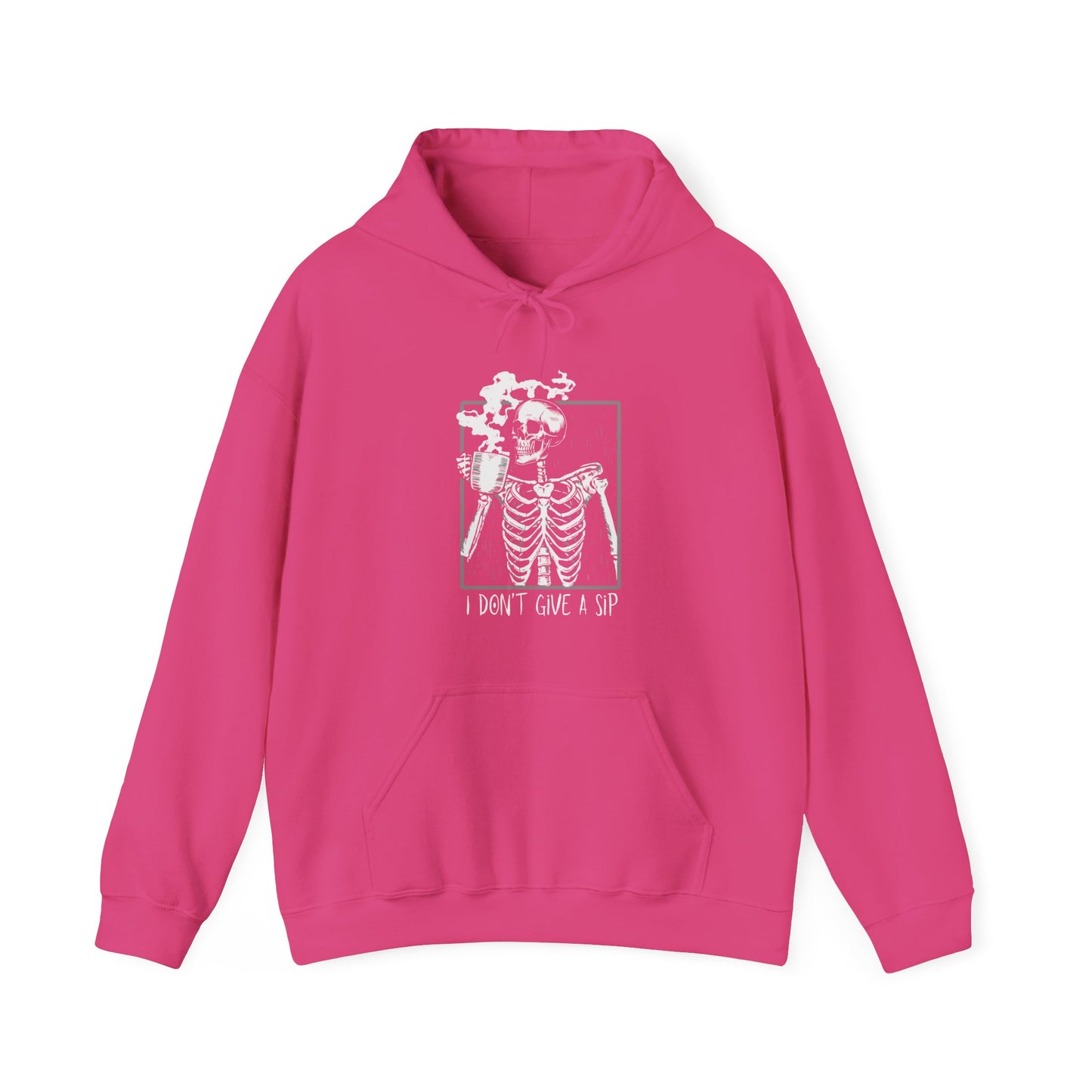 Halloween Skeleton Hoodie, Funny Coffee Drinking Skeleton, Spooky Season Sweater, Trick or Treating Shirt, Warm Halloween Party Hoodie Hoodie Printify Heliconia S
