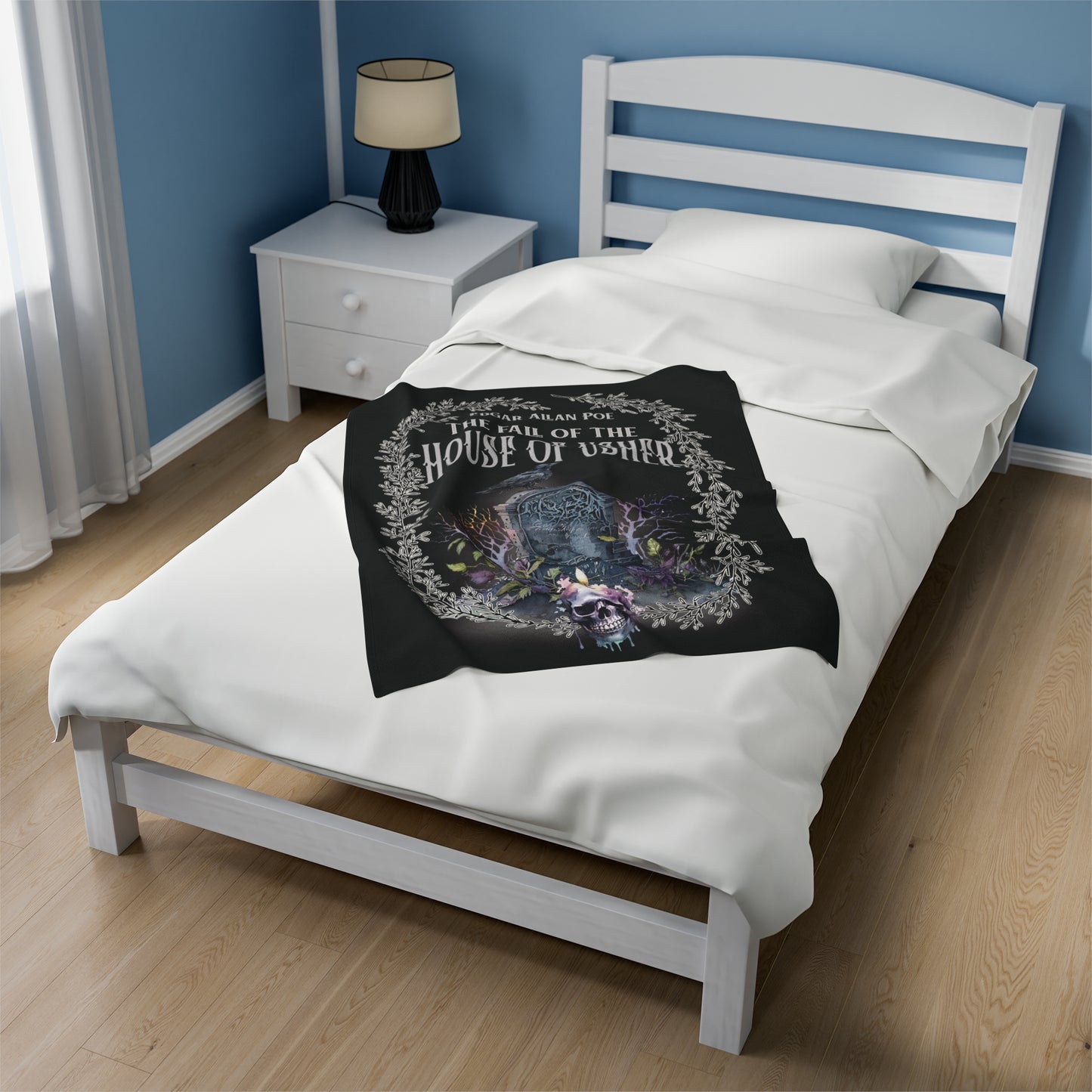 Edgar Allan Poe, The Fall Of The House Of Usher Throw Blanket, Book Lover Reading Blanket, Gothic Dark Academia, Horror Movie Watching Plush All Over Prints Printify