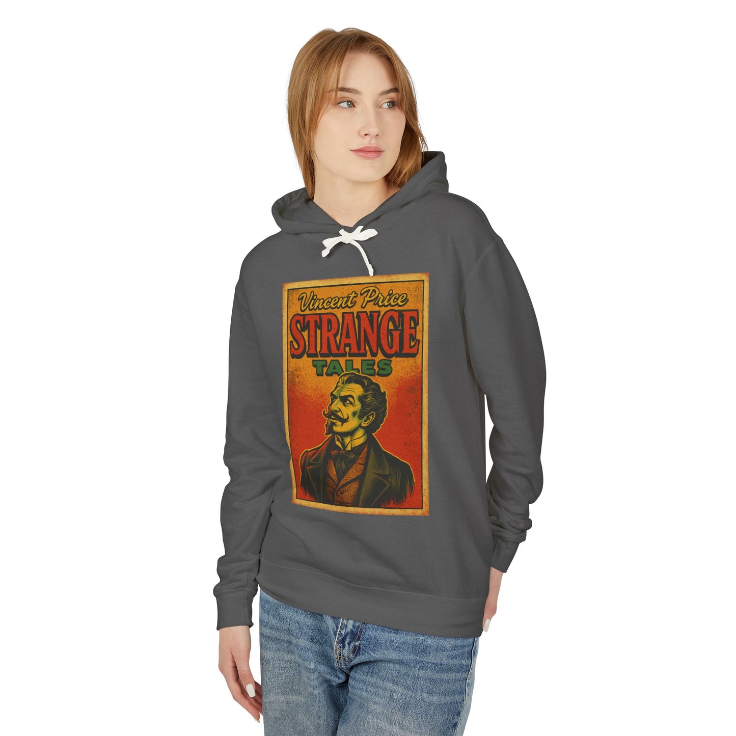 Vincent Price Vintage Strange Tales Hoodie, Unisex Lightweight Sweatshirt, Retro Graphic Outerwear, Gift for Readers, Fall Fashion Hoodie Printify