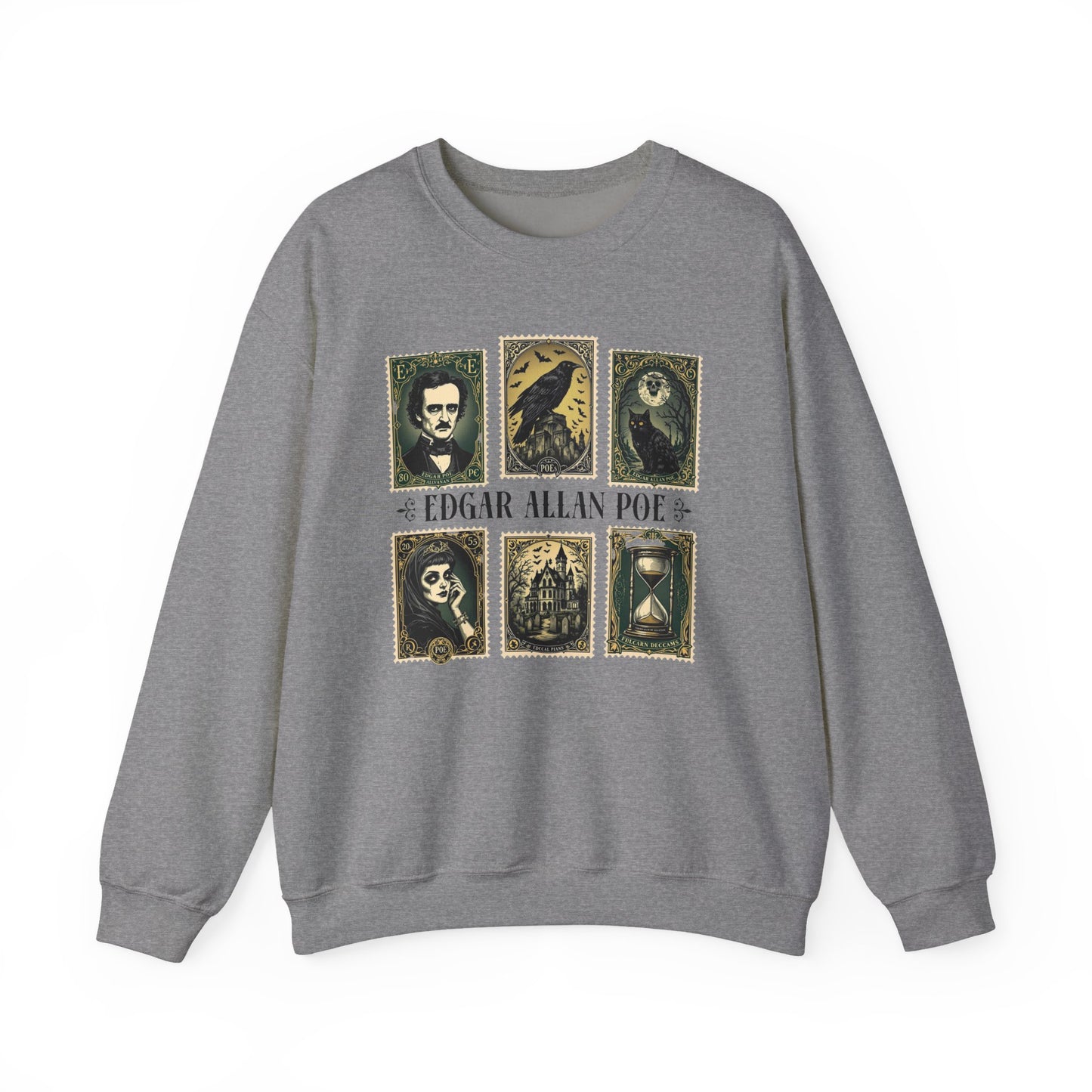 Edgar Allan Poe Sweatshirt The Raven Nevermore Gothic Horror Sweater Dark Academia Macabre Halloween Gift for Book Lovers Birthday Christmas Sweatshirt Printify Graphite Heather S