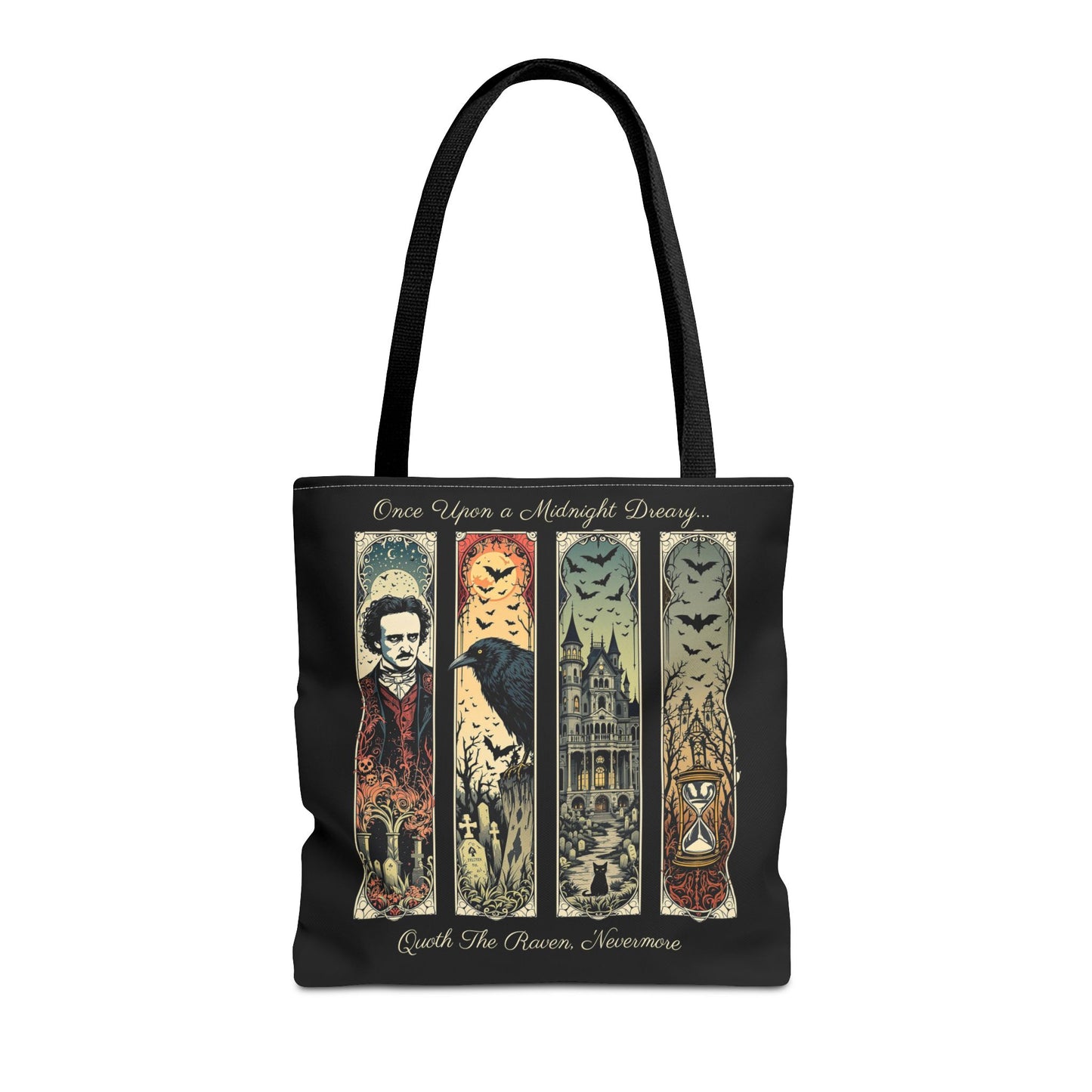 Edgar Allan Poe Tote Bag Gothic Literary Gift for Book Lover Dark Academia Macabre Accessory Halloween Tote Fall School Bag for Poetember Bags Printify 16" × 16'' Black