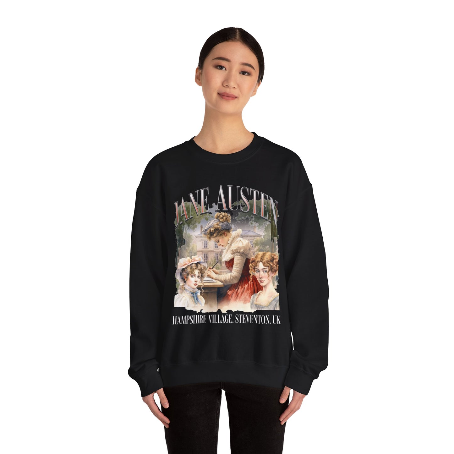 Retro Jane Austen Unisex Heavy Blend™ Crewneck Sweatshirt Sweatshirt Printify
